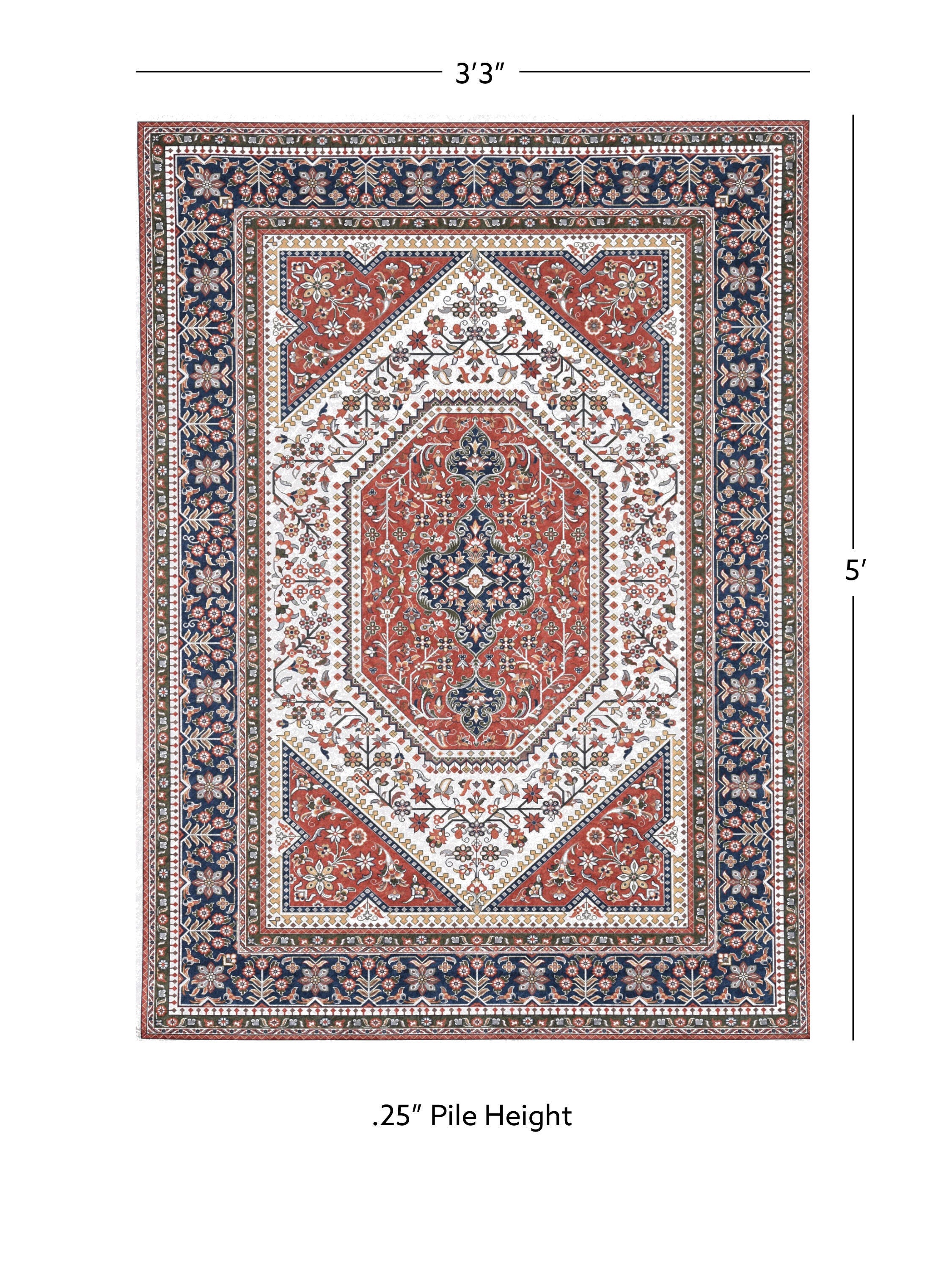 Linon Emerald Bayer 3'3" x 5' Area Rug, Red, large