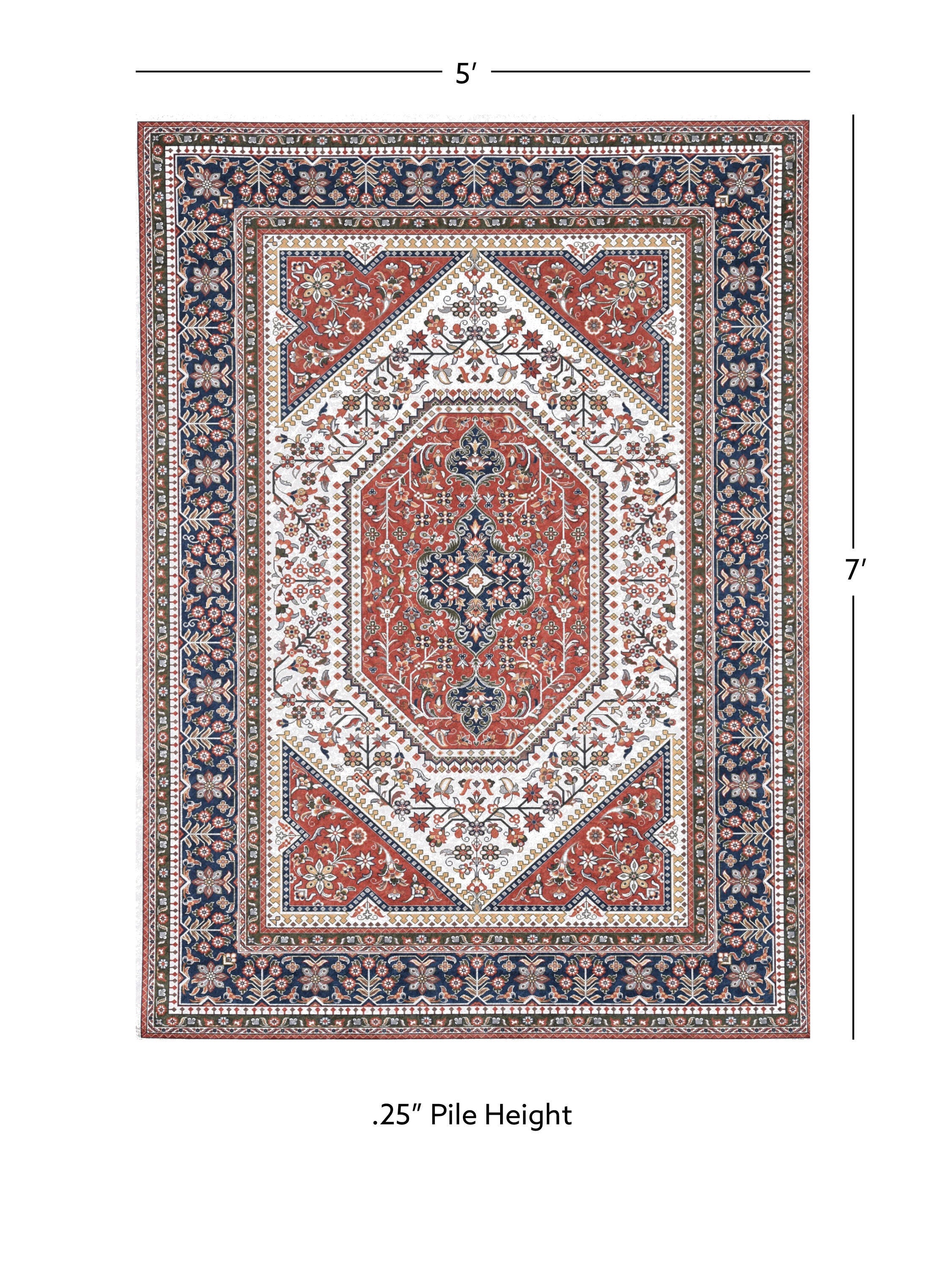 Linon Emerald Bayer 5' x 7' Area Rug, Red, large
