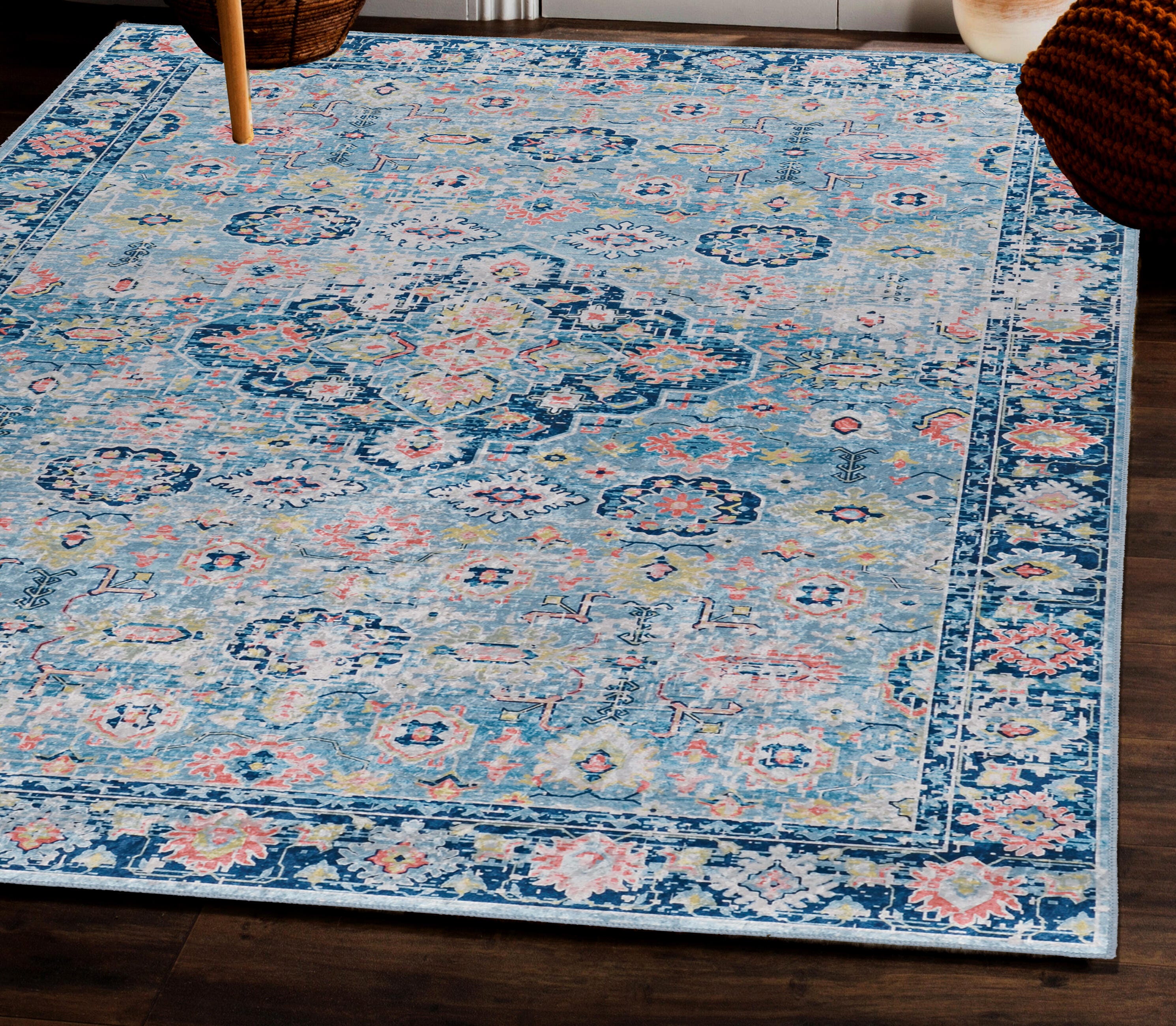 Linon Emerald Canton 5' x 7' Area Rug, Blue, large