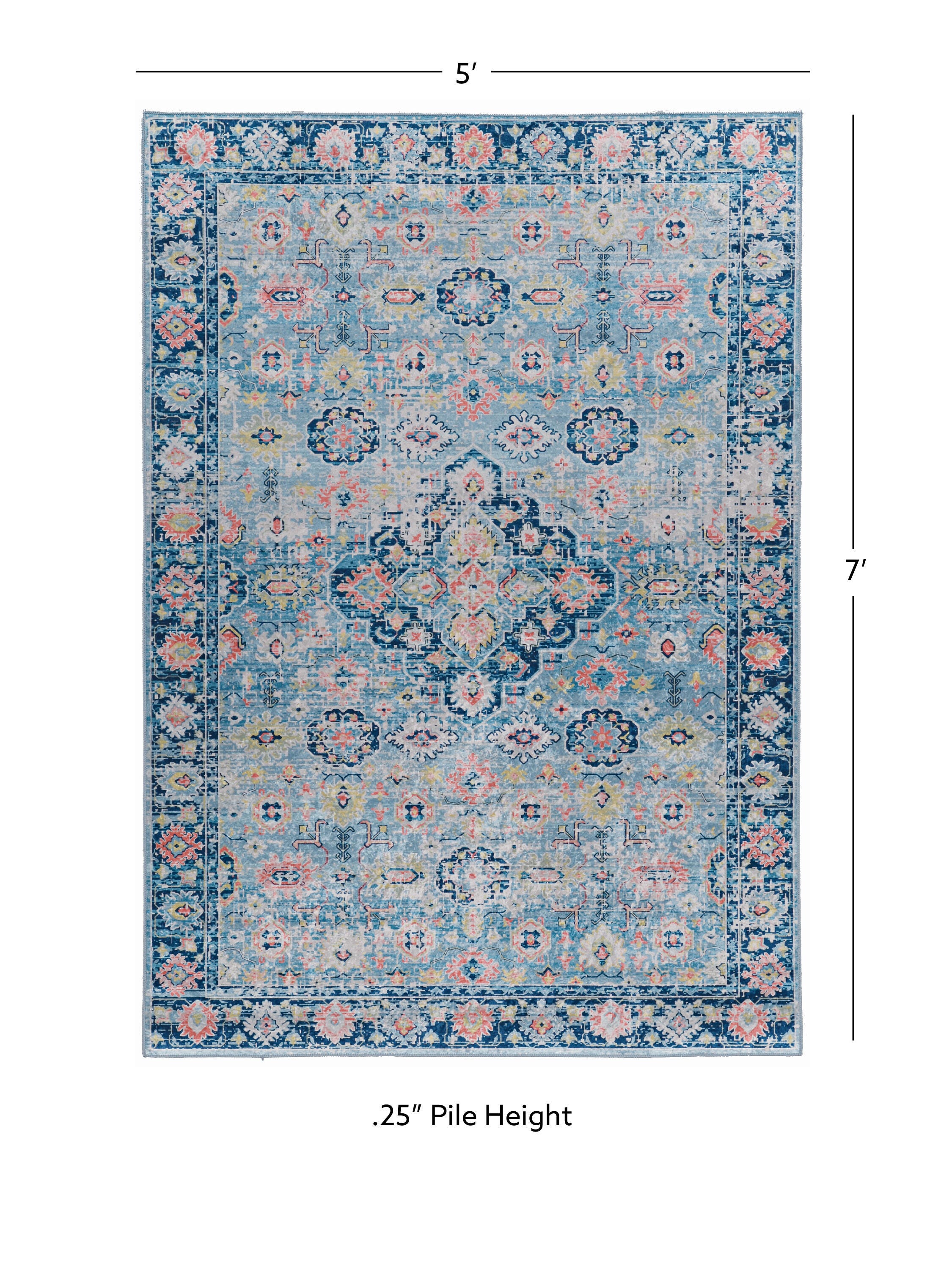 Linon Emerald Canton 5' x 7' Area Rug, Blue, large