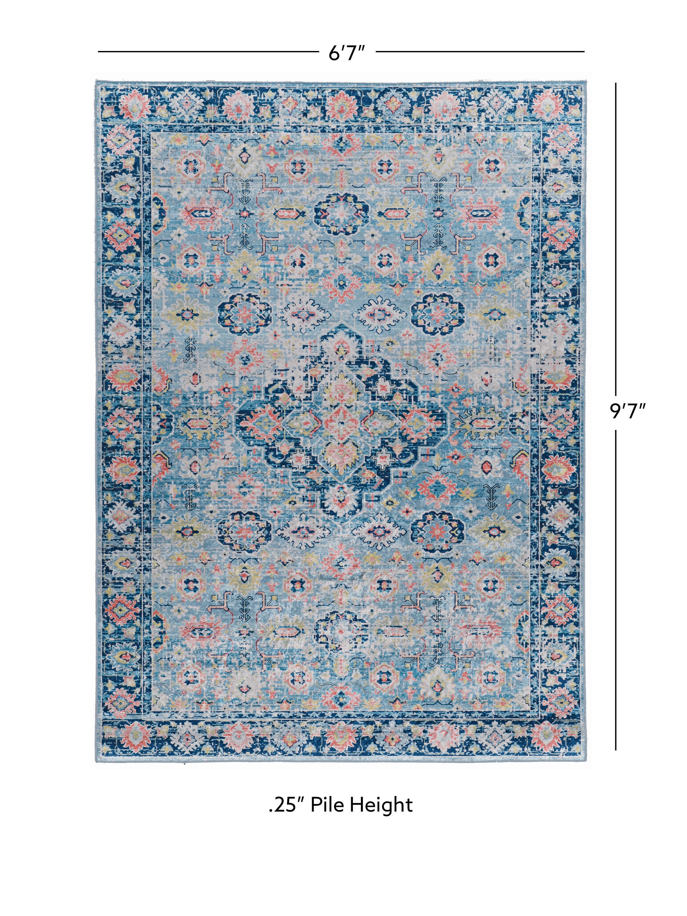 Linon Emerald Canton 6'7" x 9'7" Area Rug, Blue, large