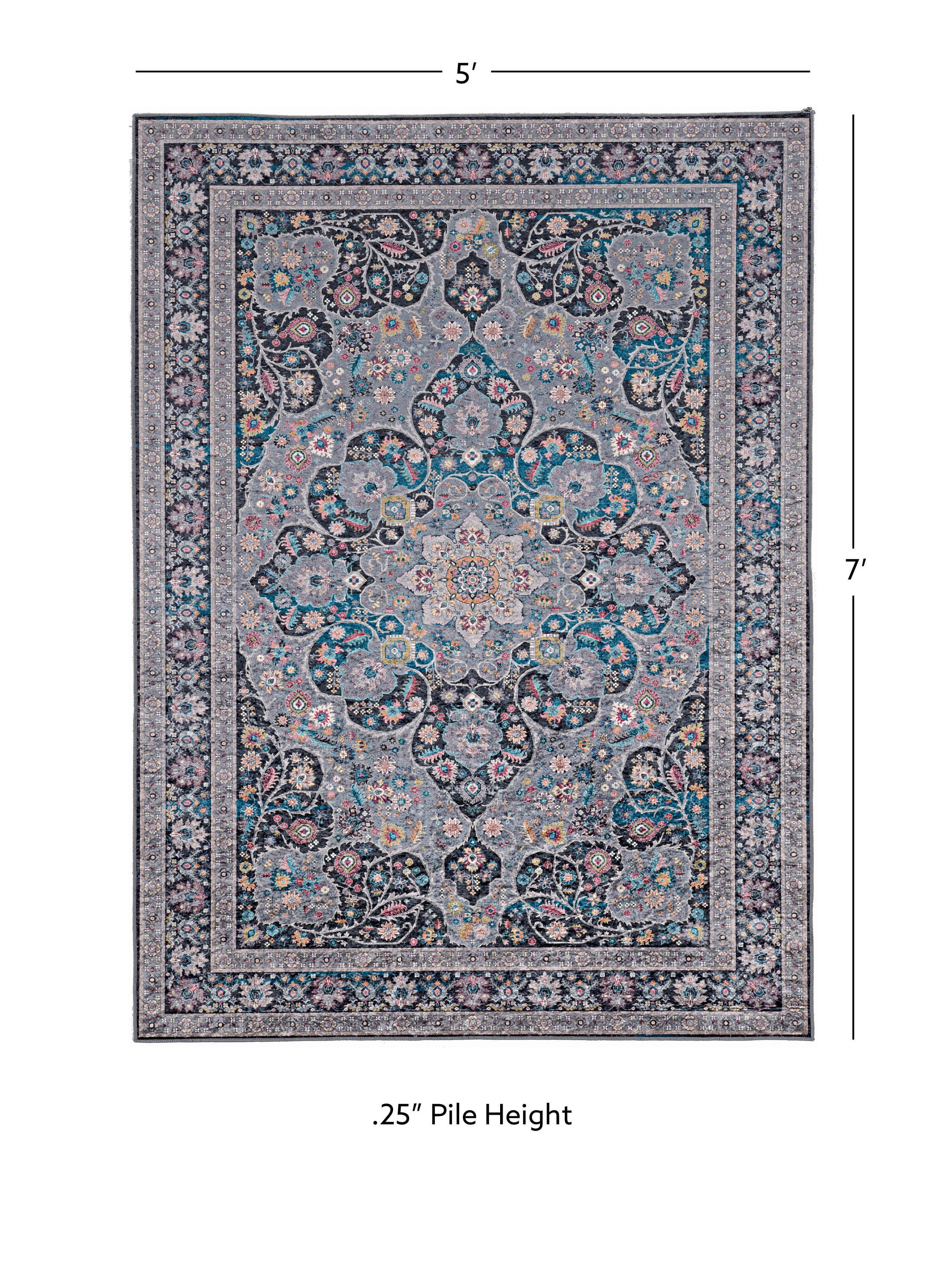 Linon Emerald Grenier 5' x 7' Area Rug, Gray, large