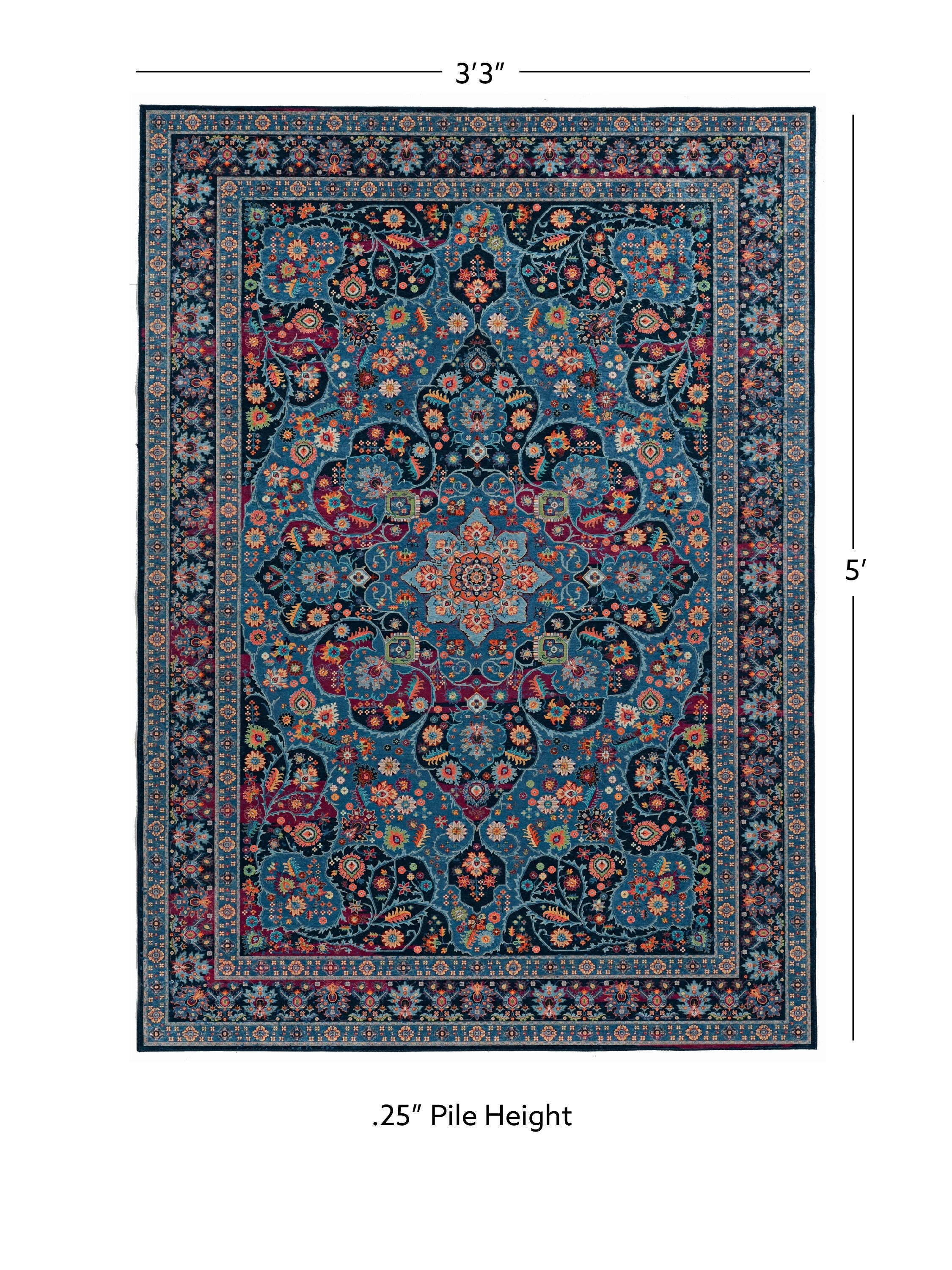 Linon Emerald Grenier 3'3" x 5' Area Rug, Navy, large