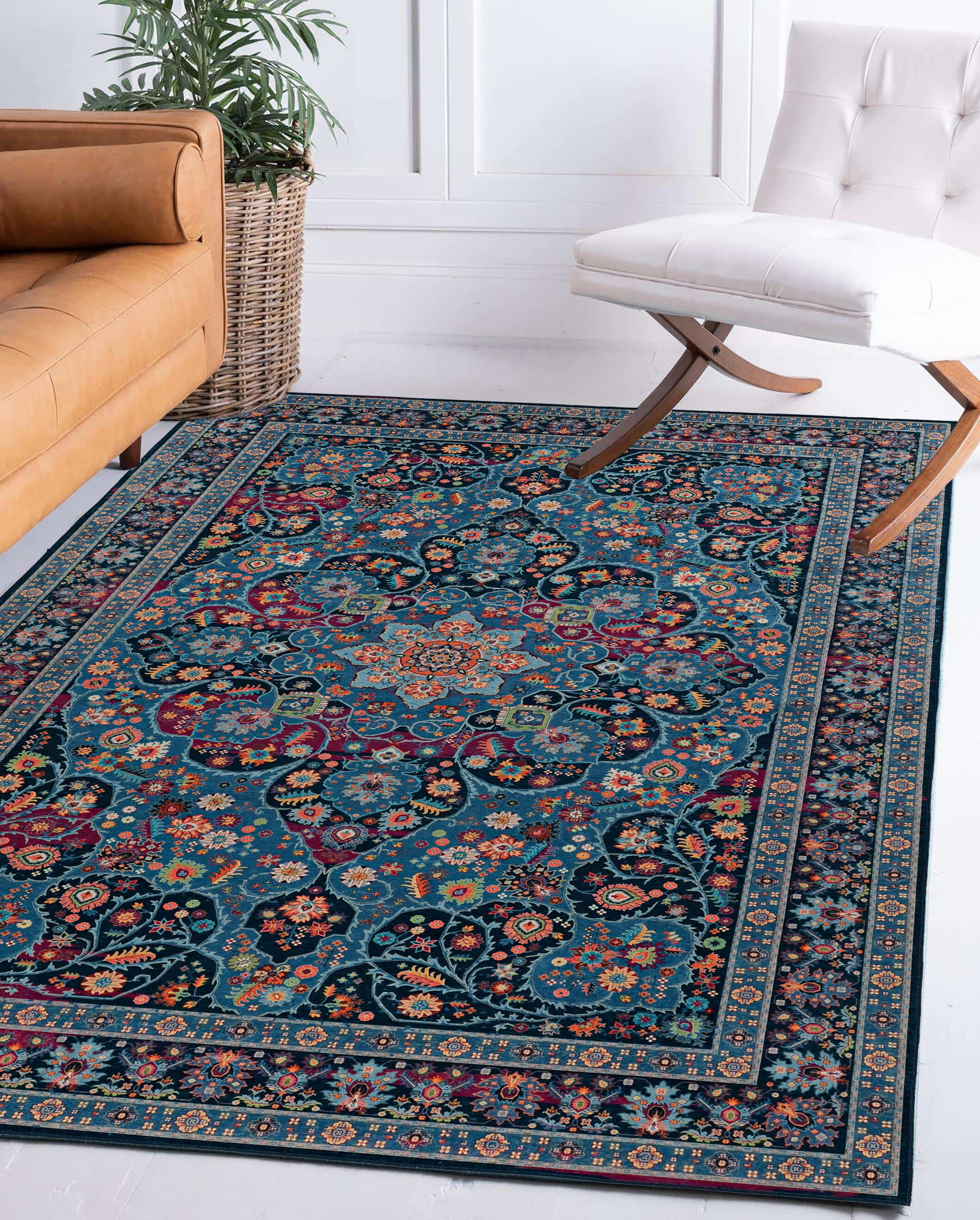 Linon Emerald Grenier 5' x 7' Area Rug, Navy, large