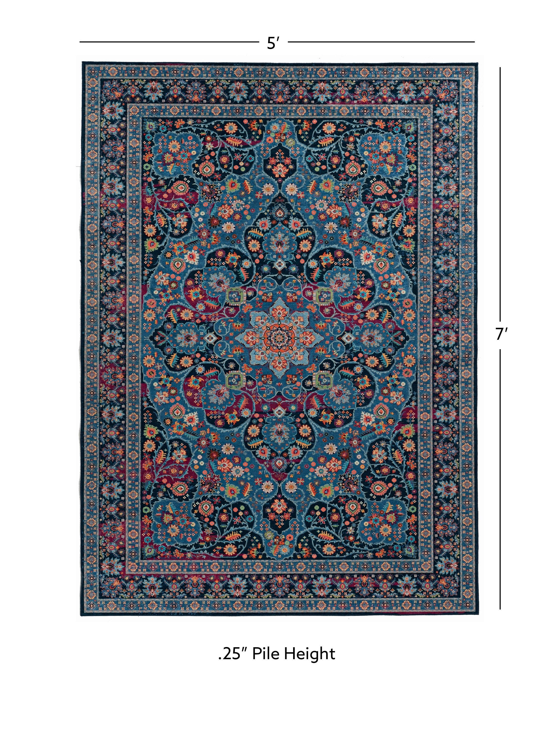Linon Emerald Grenier 5' x 7' Area Rug, Navy, large