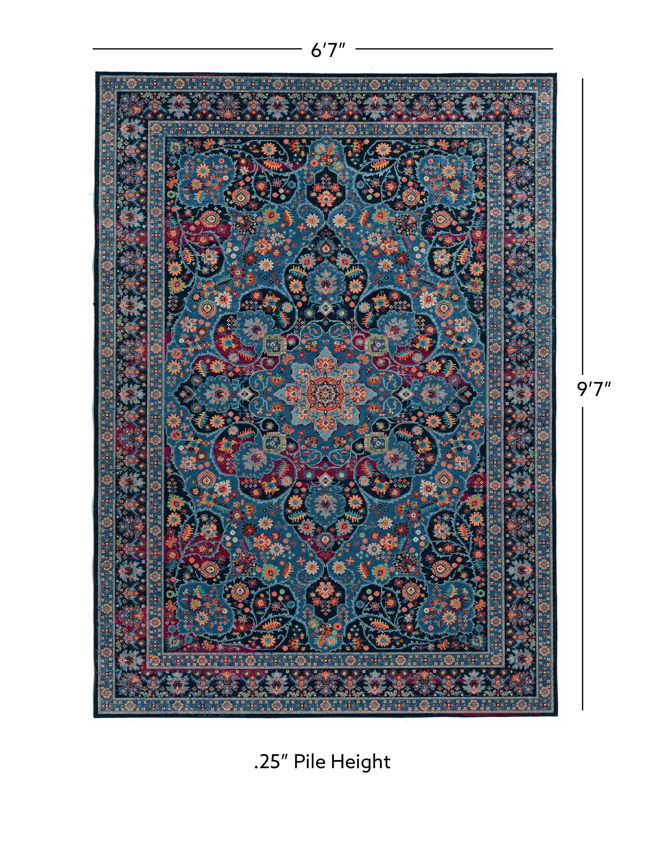 Linon Emerald Grenier 6'7" x 9'7" Area Rug, Navy, large