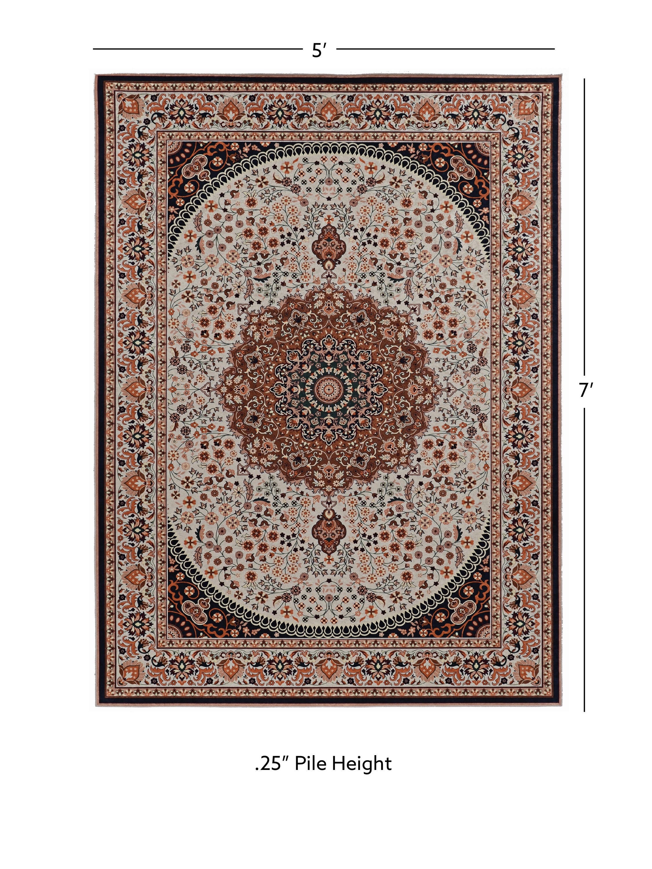 Linon Emerald Harris 5' x 7' Area Rug, Cream, large