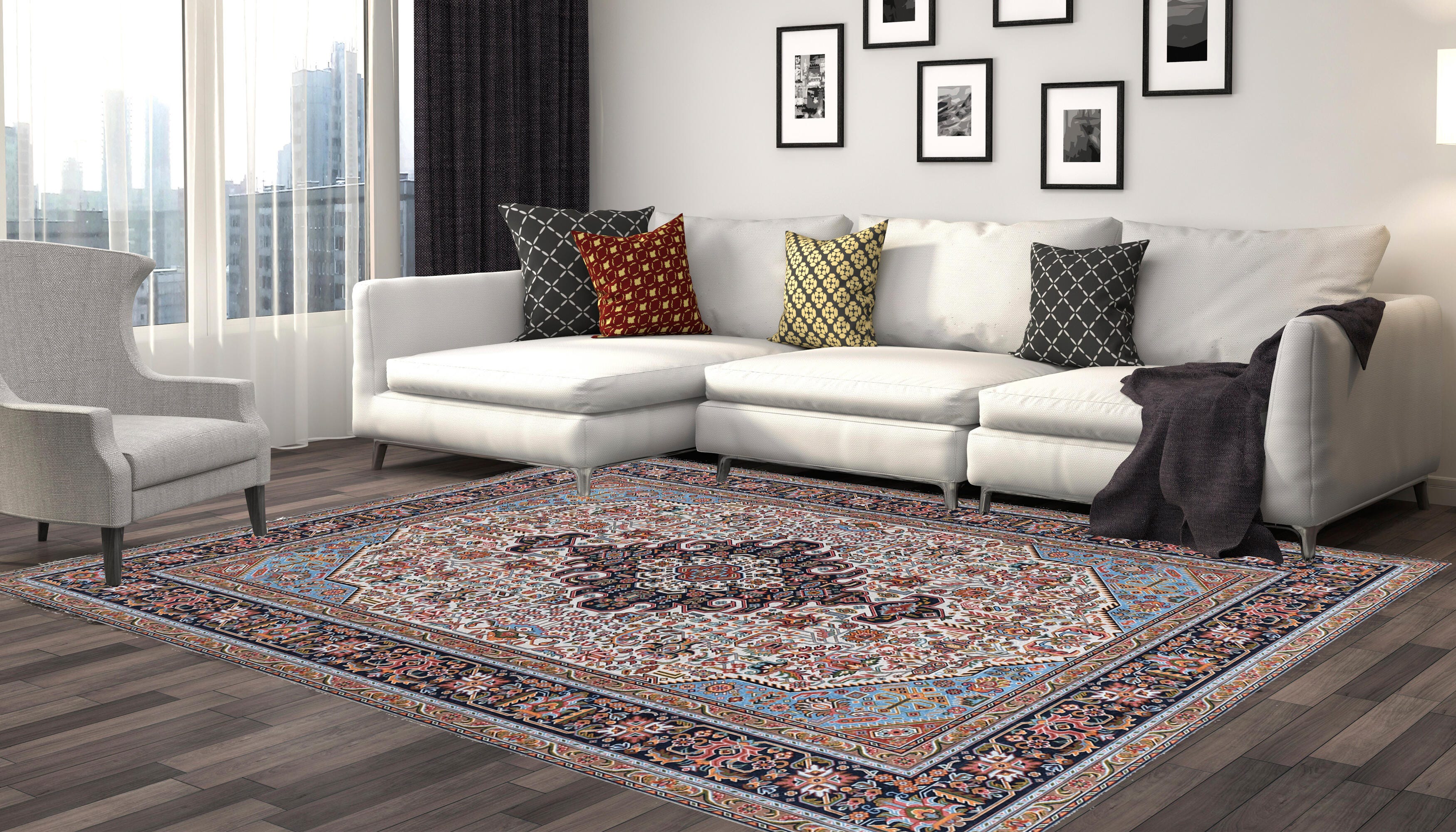 Linon Emerald Landis 6'7" x 9'7" Area Rug, Ivory, large