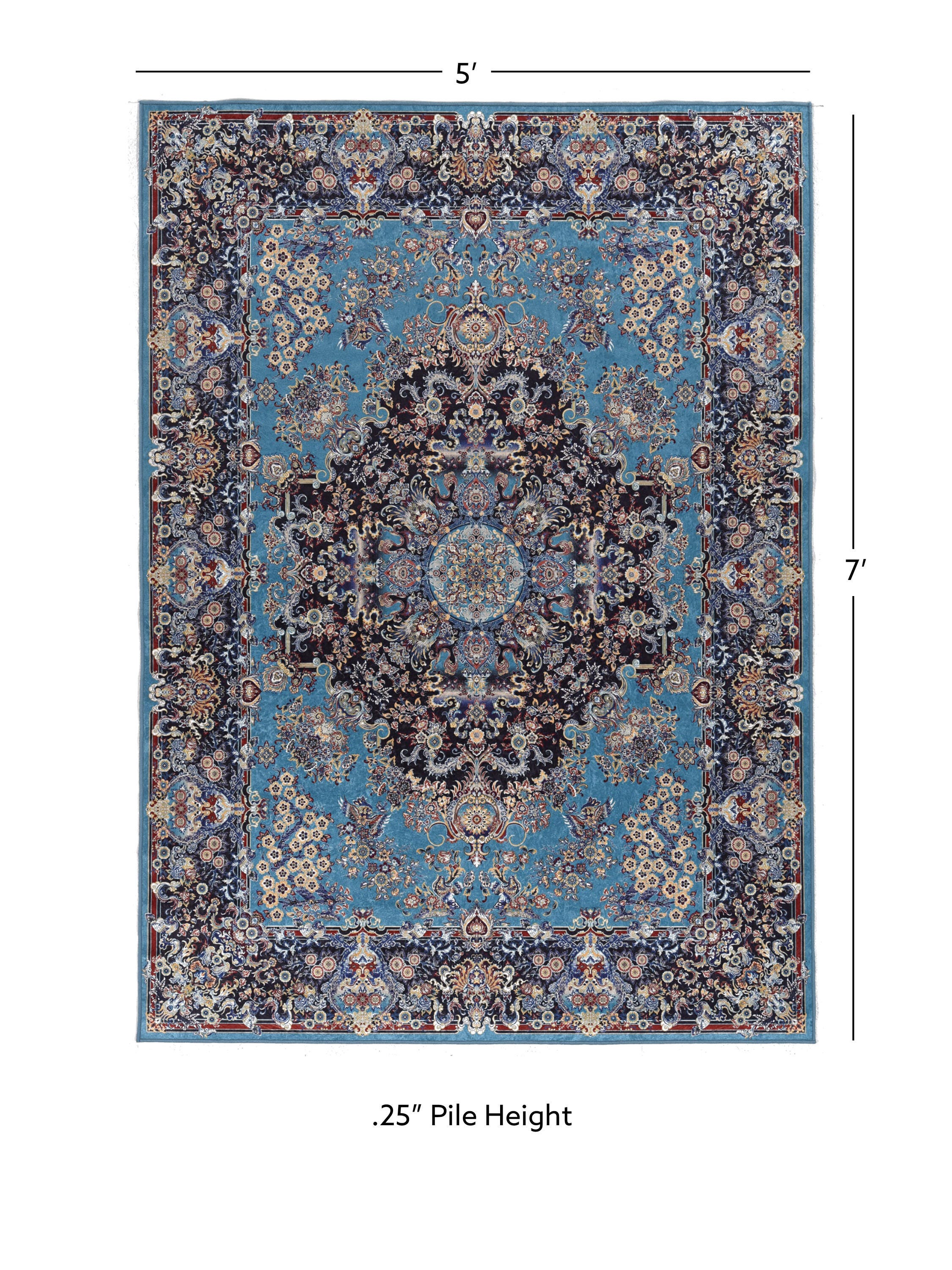 Linon Emerald Martin 5' x 7' Area Rug, Blue, large