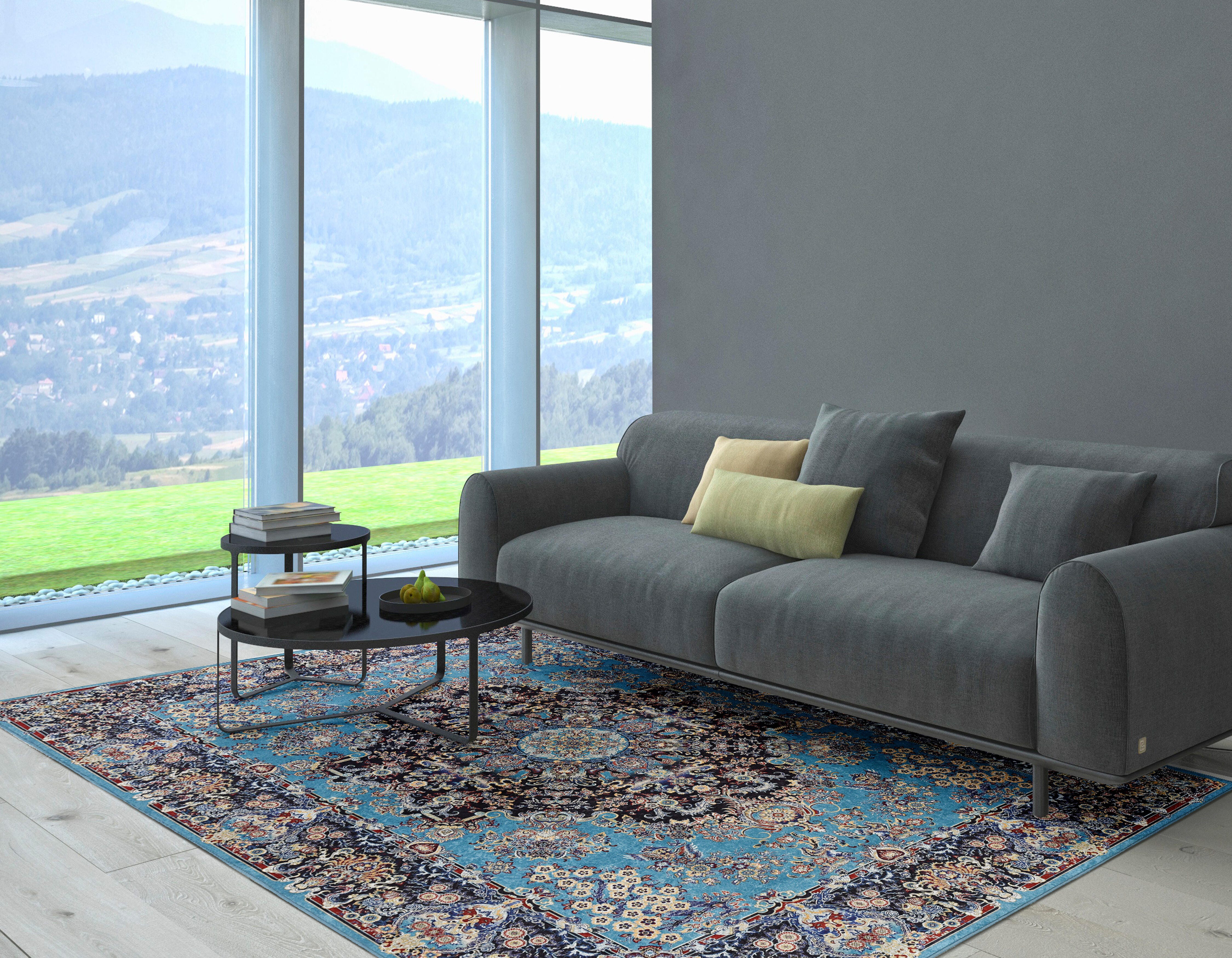 Linon Emerald Martin 6'7" x 9'7" Area Rug, Blue, large