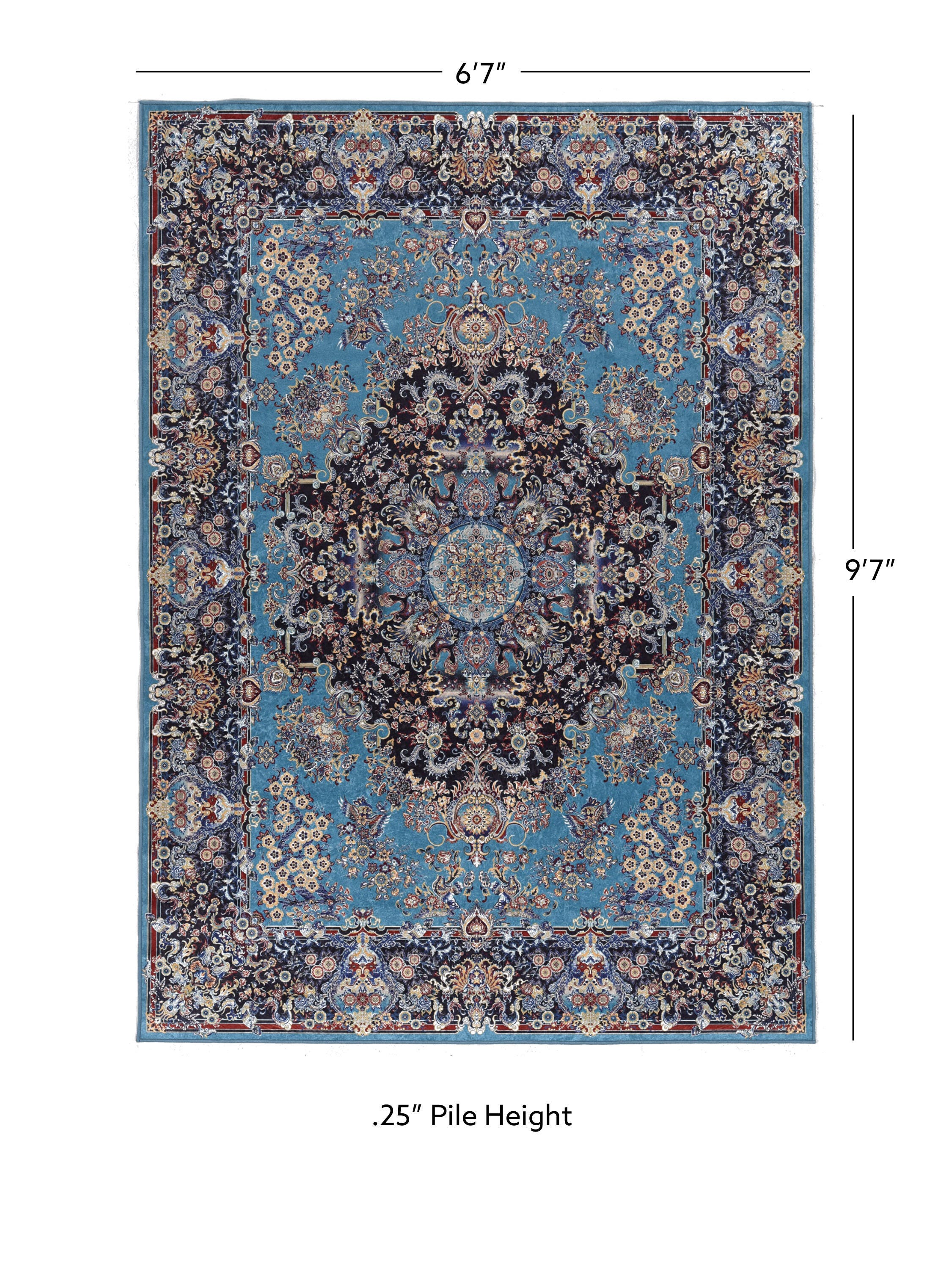Linon Emerald Martin 6'7" x 9'7" Area Rug, Blue, large