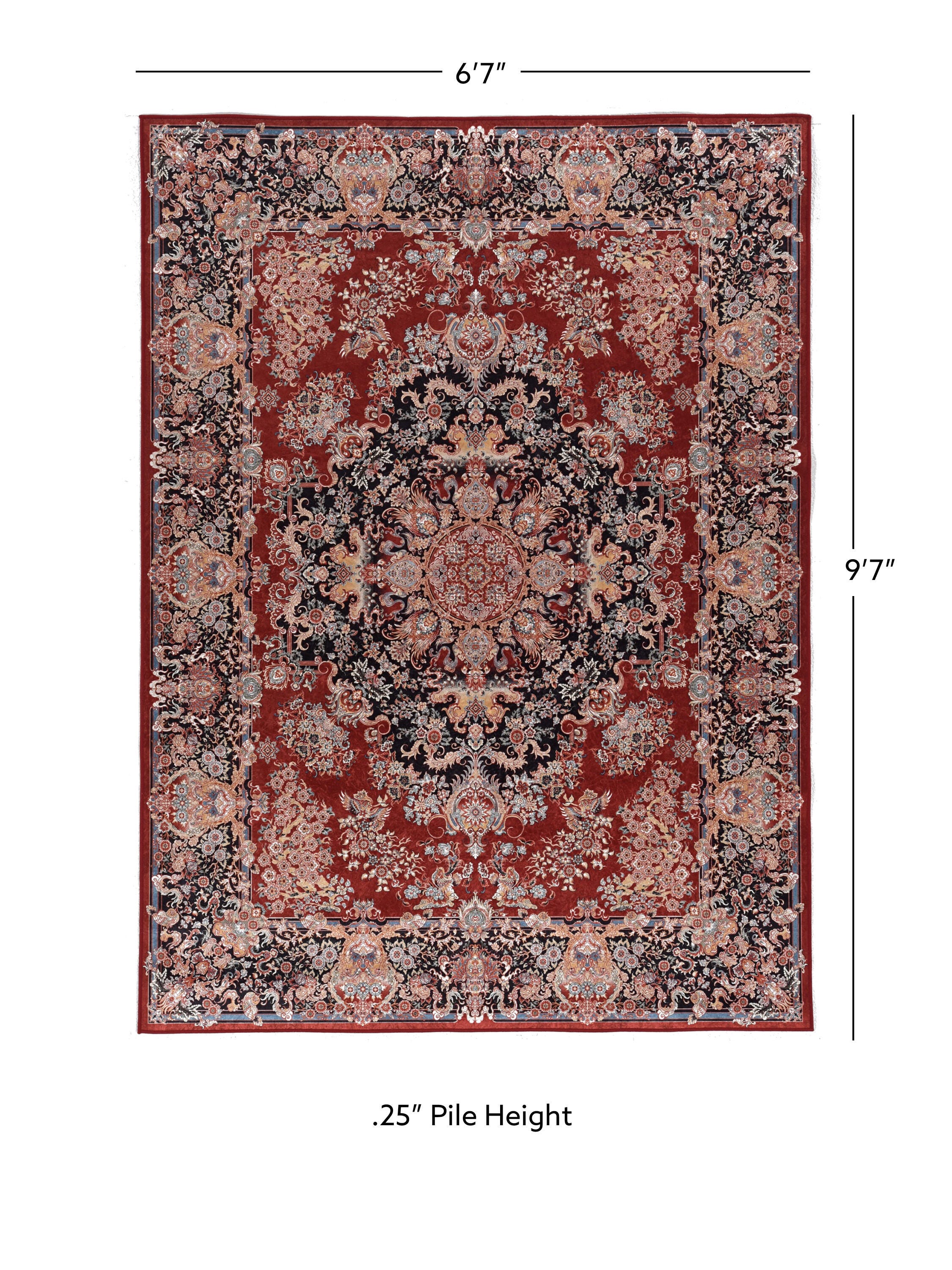 Linon Emerald Martin 6'7" x 9'7" Area Rug, Red, large