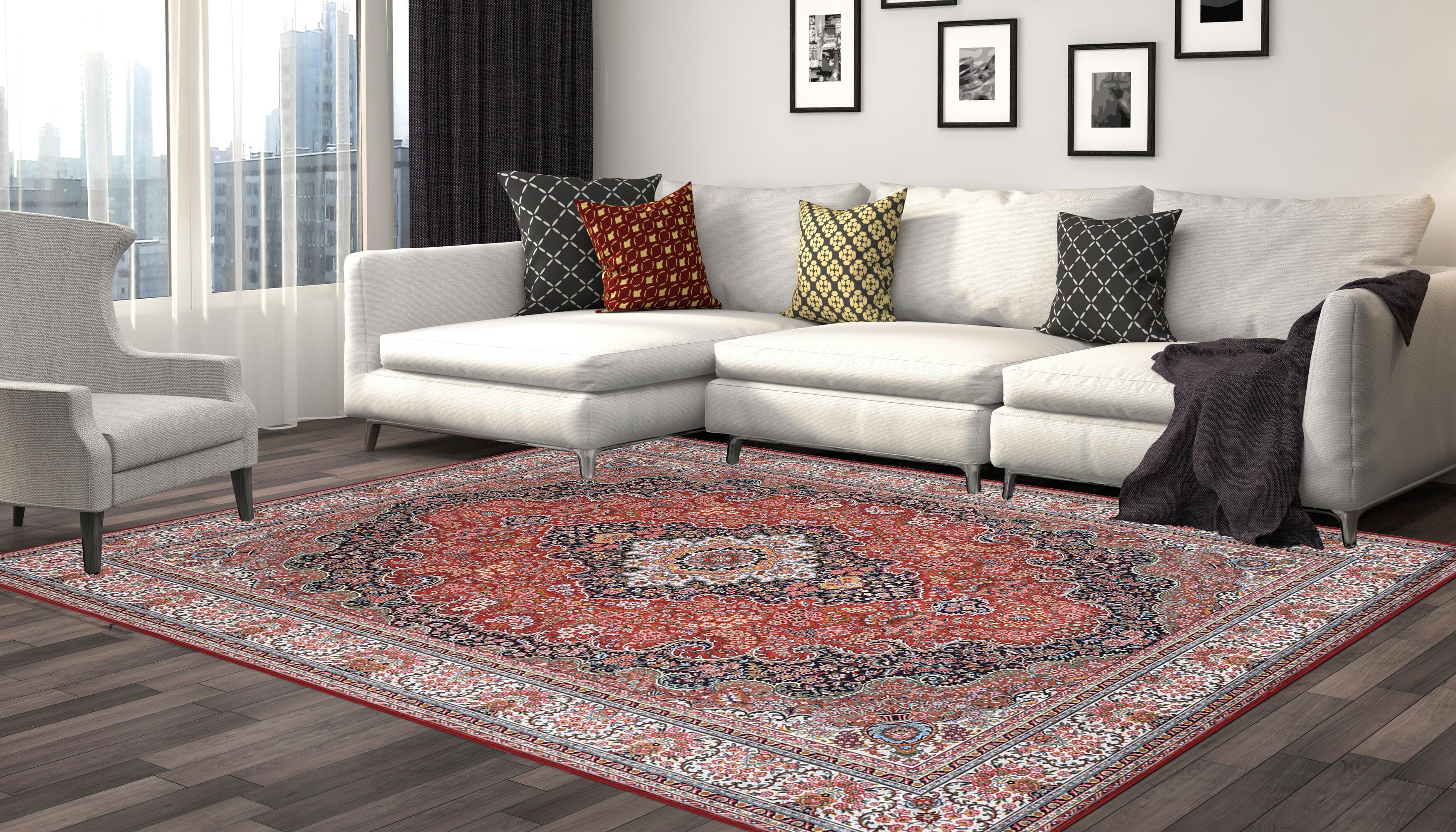 Linon Emerald Sanlin 6'7" x 9'7" Area Rug, Red, large