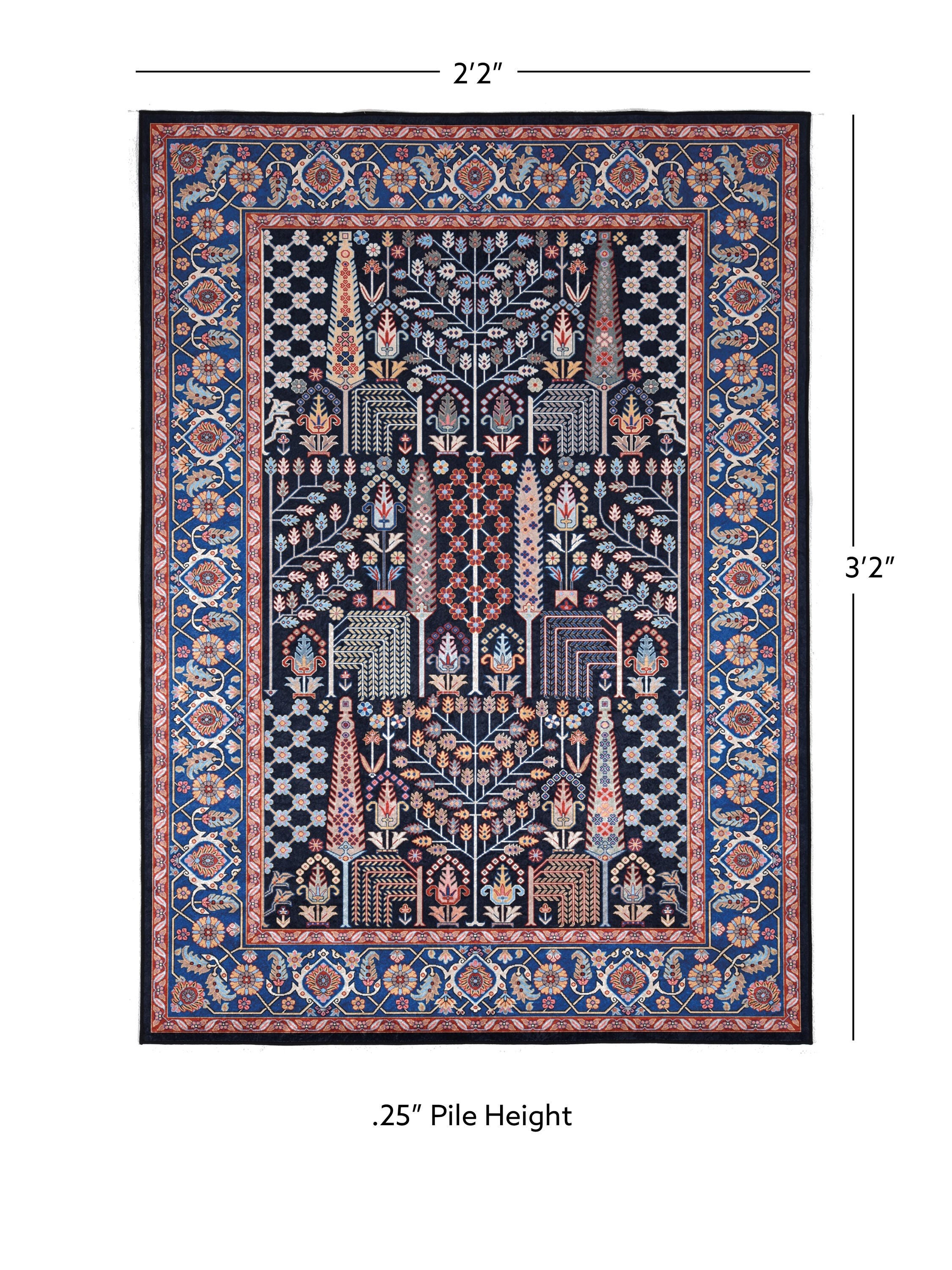 Linon Emerald Tenley 2'2" x 3'2" Area Rug, Navy, large