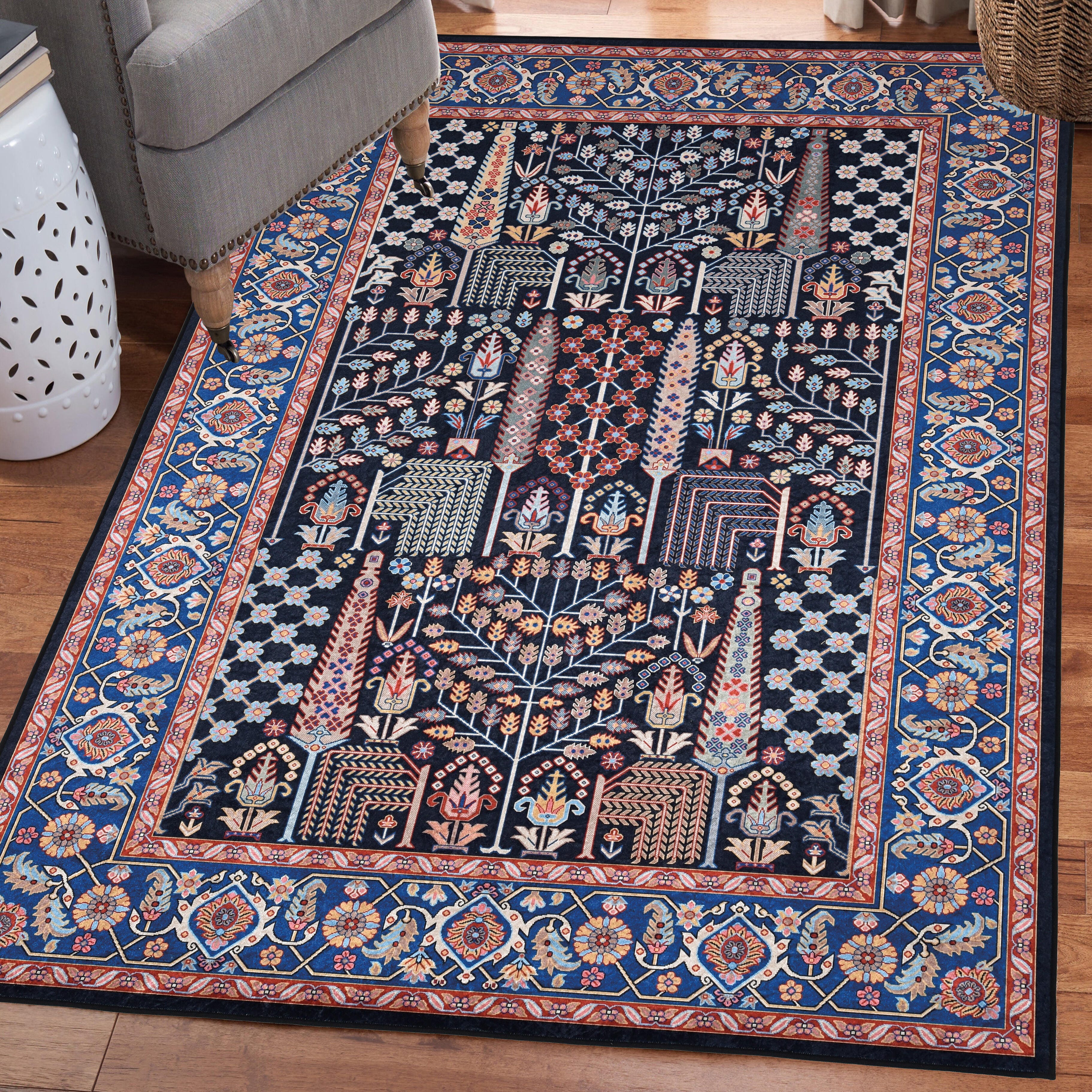 Linon Emerald Tenley 5' x 7' Area Rug, Navy, large