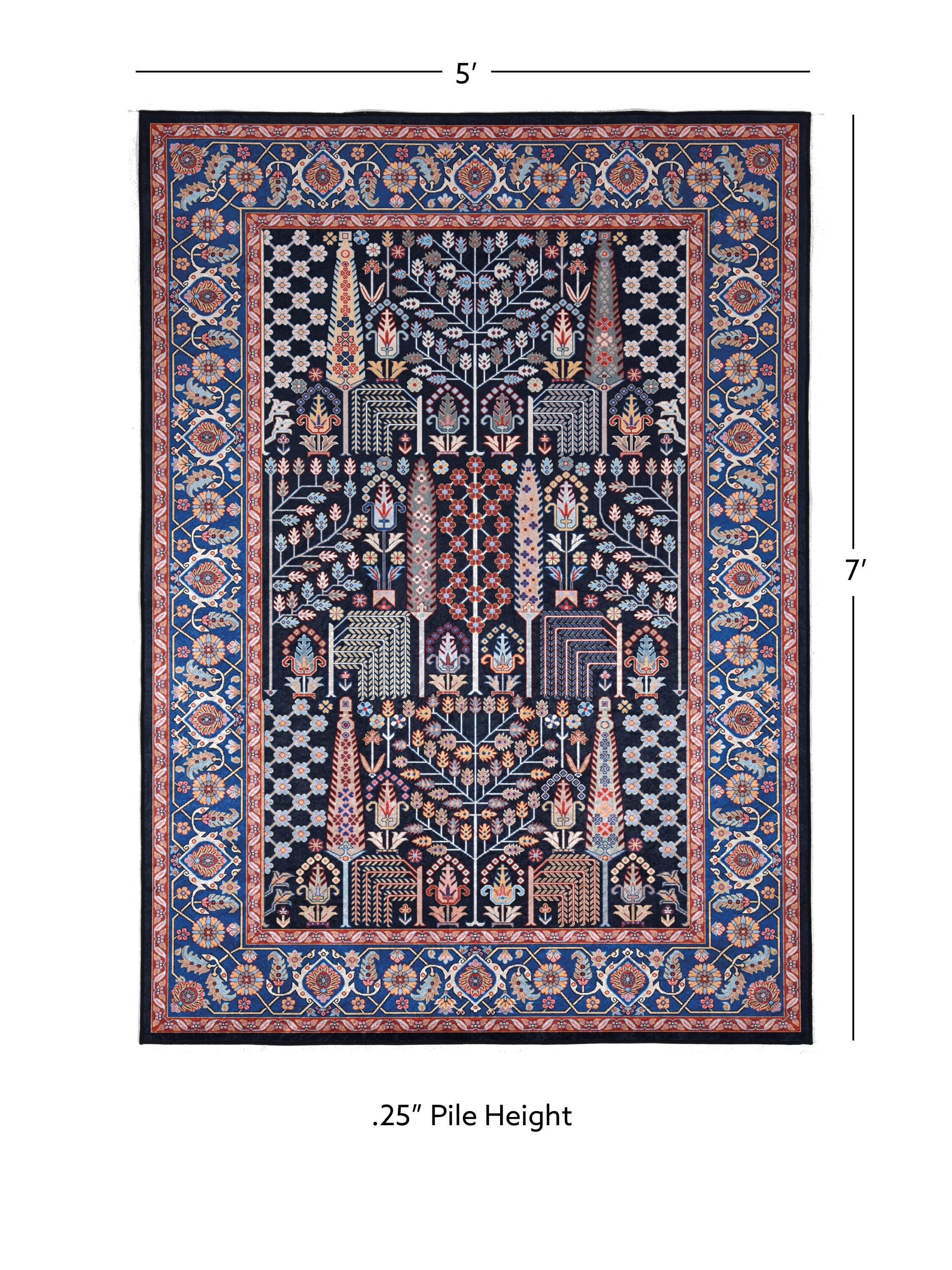 Linon Emerald Tenley 5' x 7' Area Rug, Navy, large