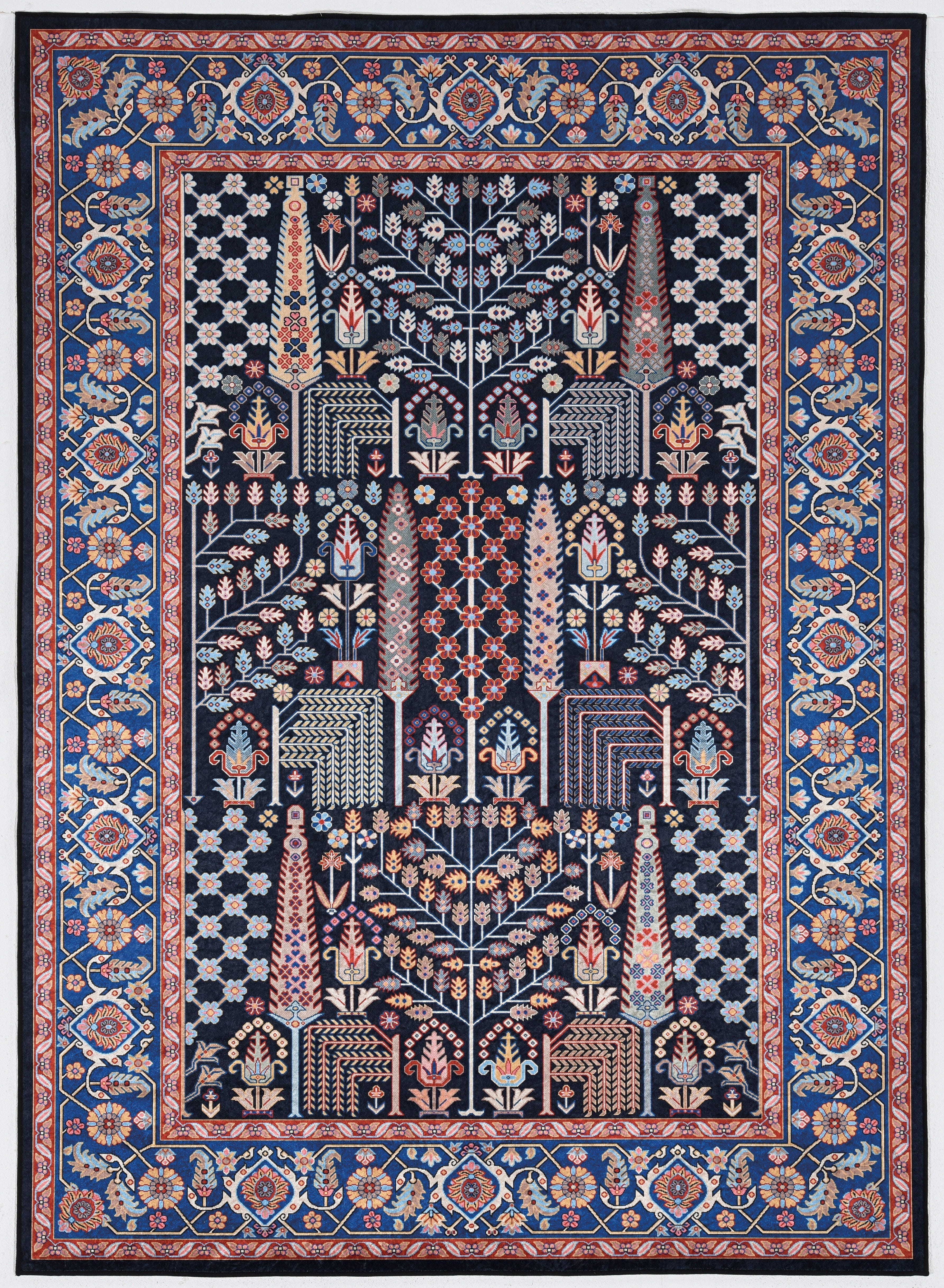 Linon Emerald Tenley 6'7" x 9'7" Area Rug, Navy, large