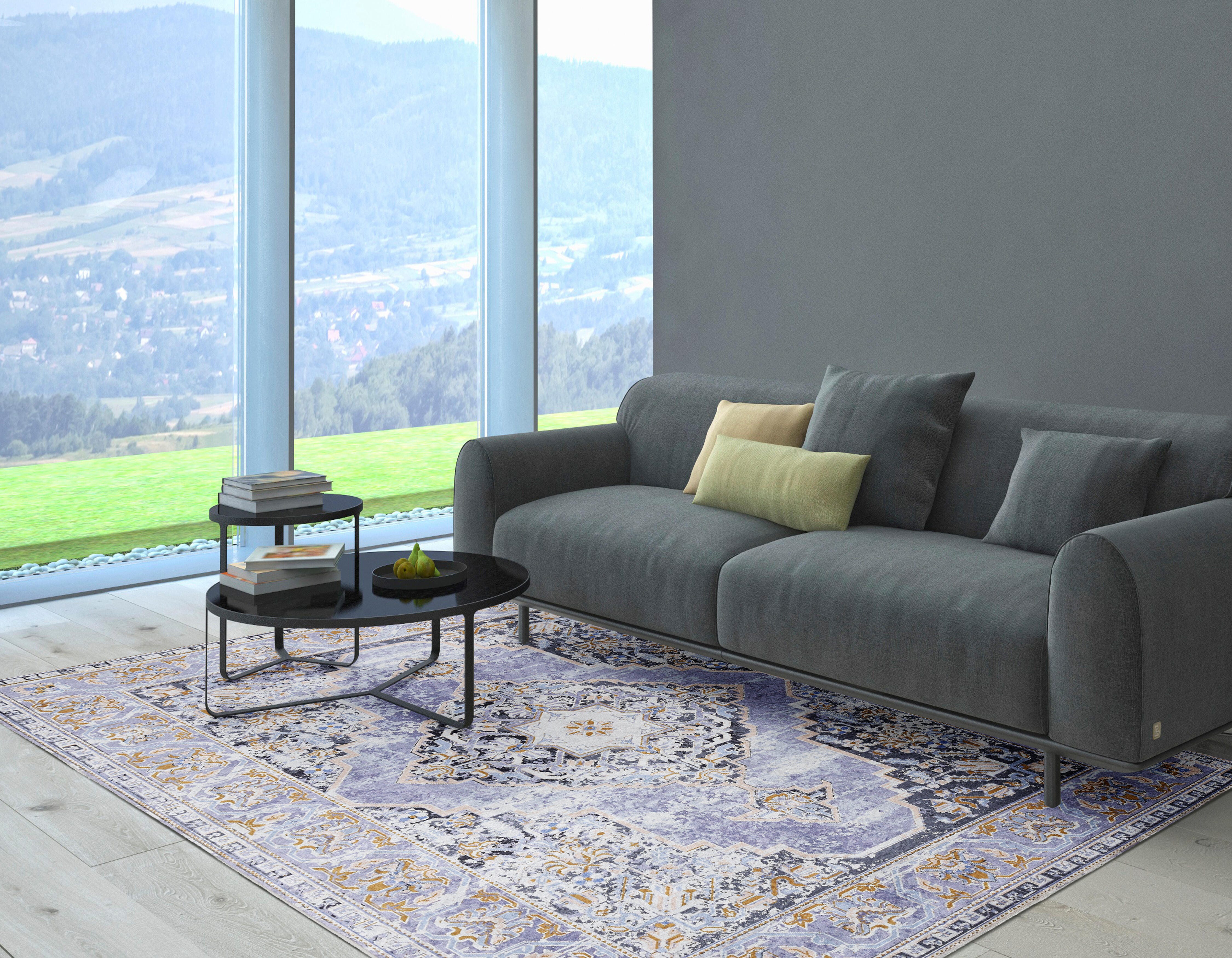 Linon Emerald Tyler 6'7" x 9'7" Area Rug, Lavender, large