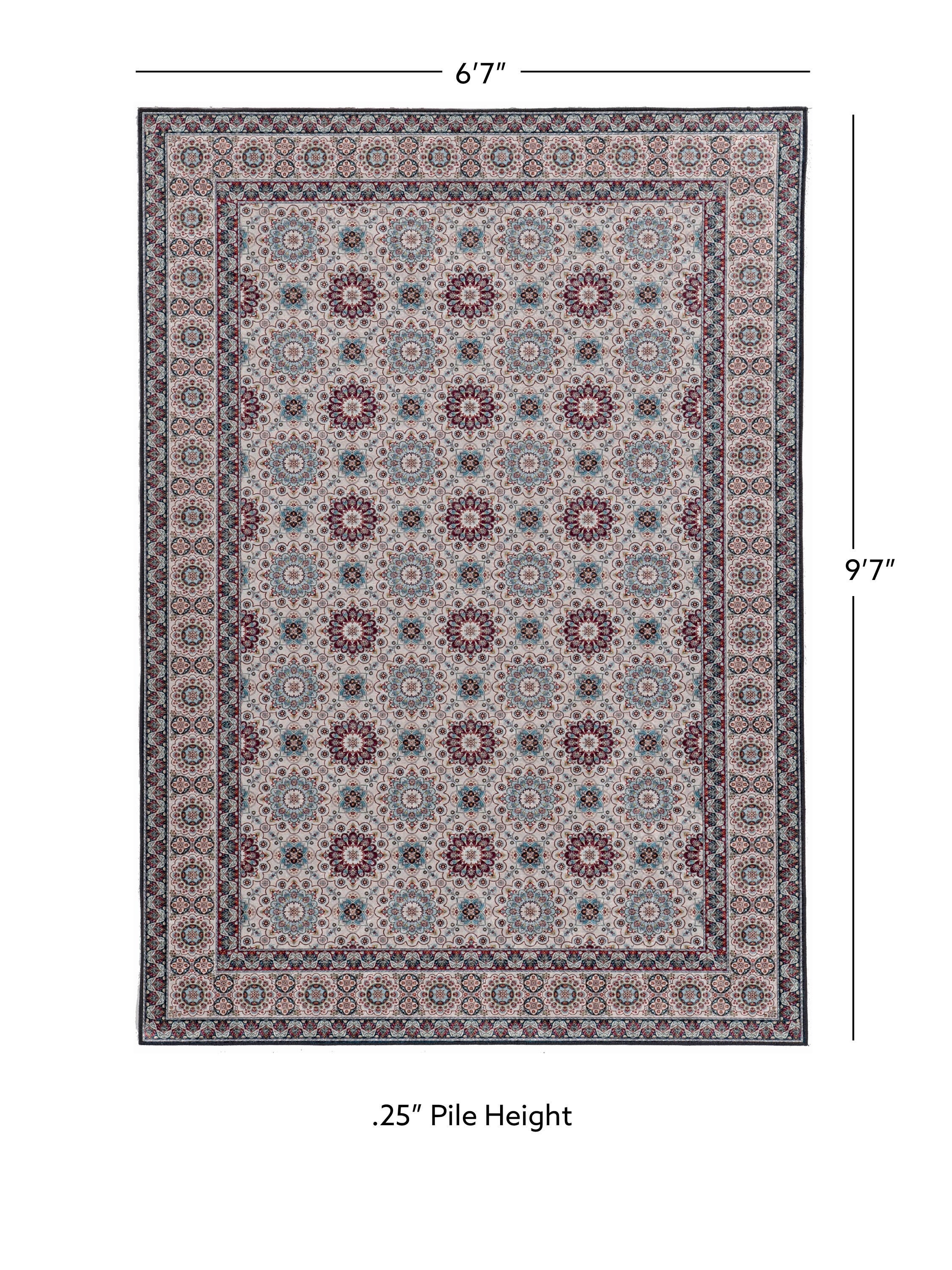 Linon Emerald Charlotte 6'7" x 9'7" Area Rug, Ivory, large
