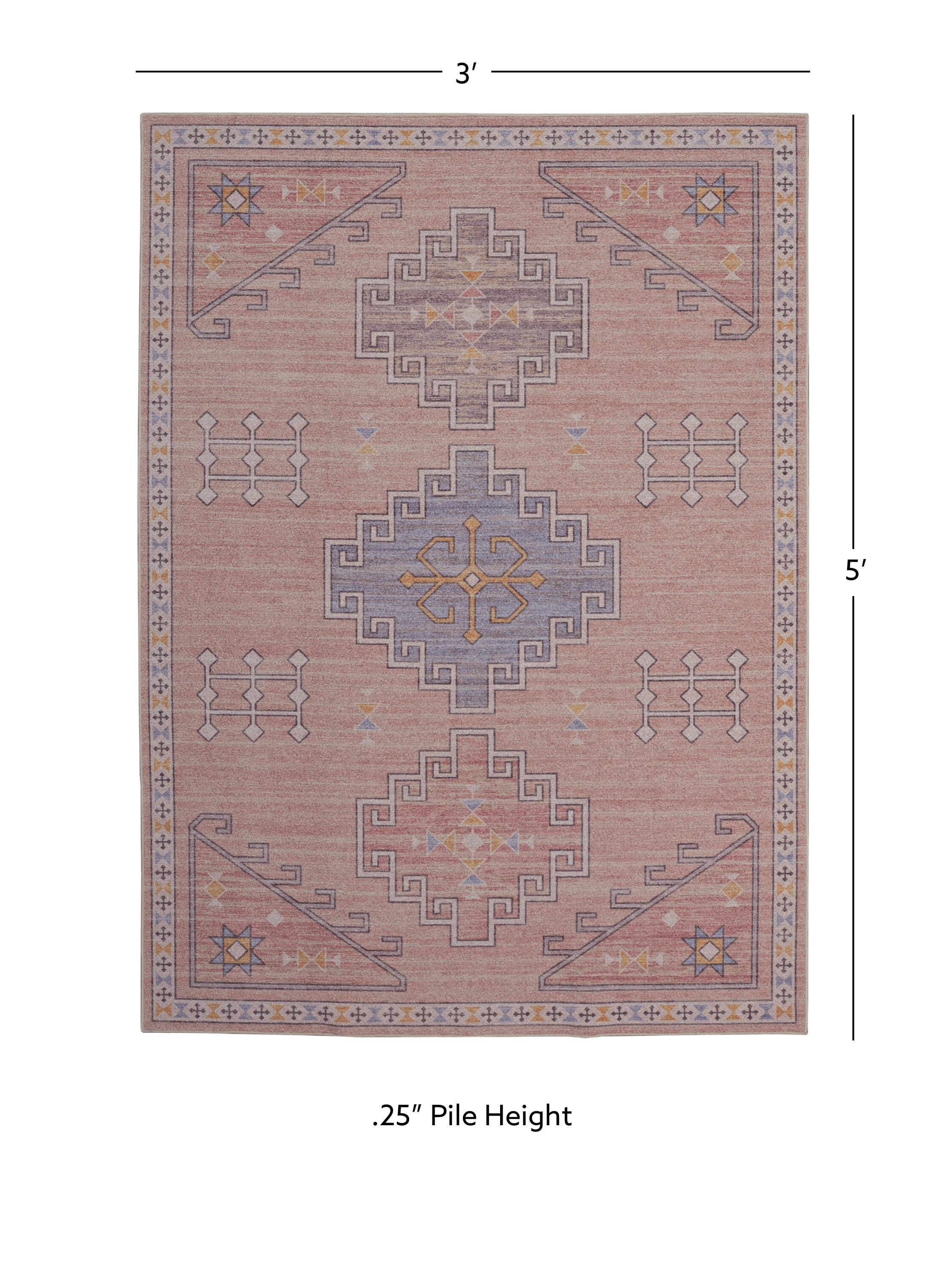 Linon Oakland Emerson 3' x 5'  Area Rug, Pink, large