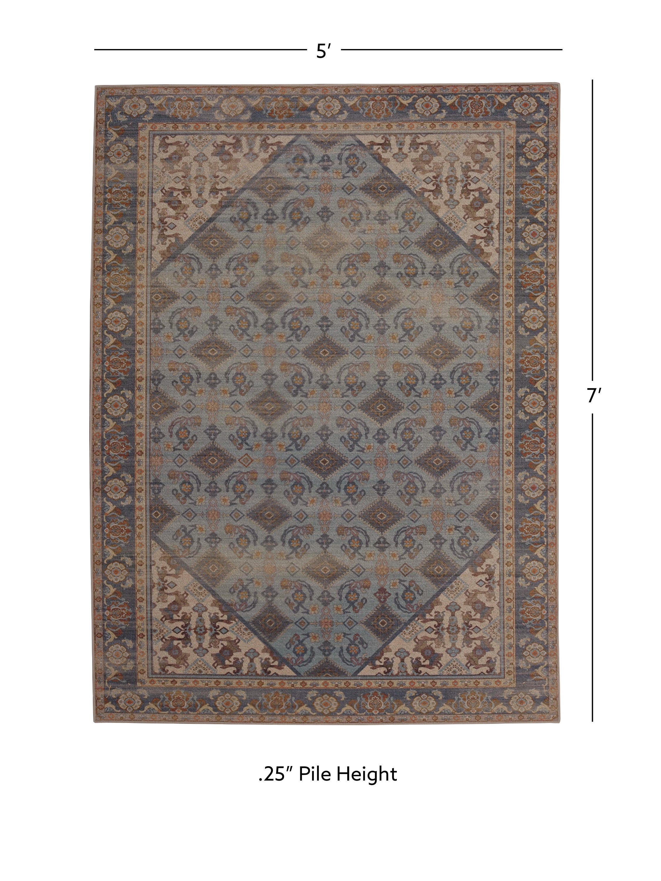 Linon Oakland Wesley 5' x 7'  Area Rug, Blue, large