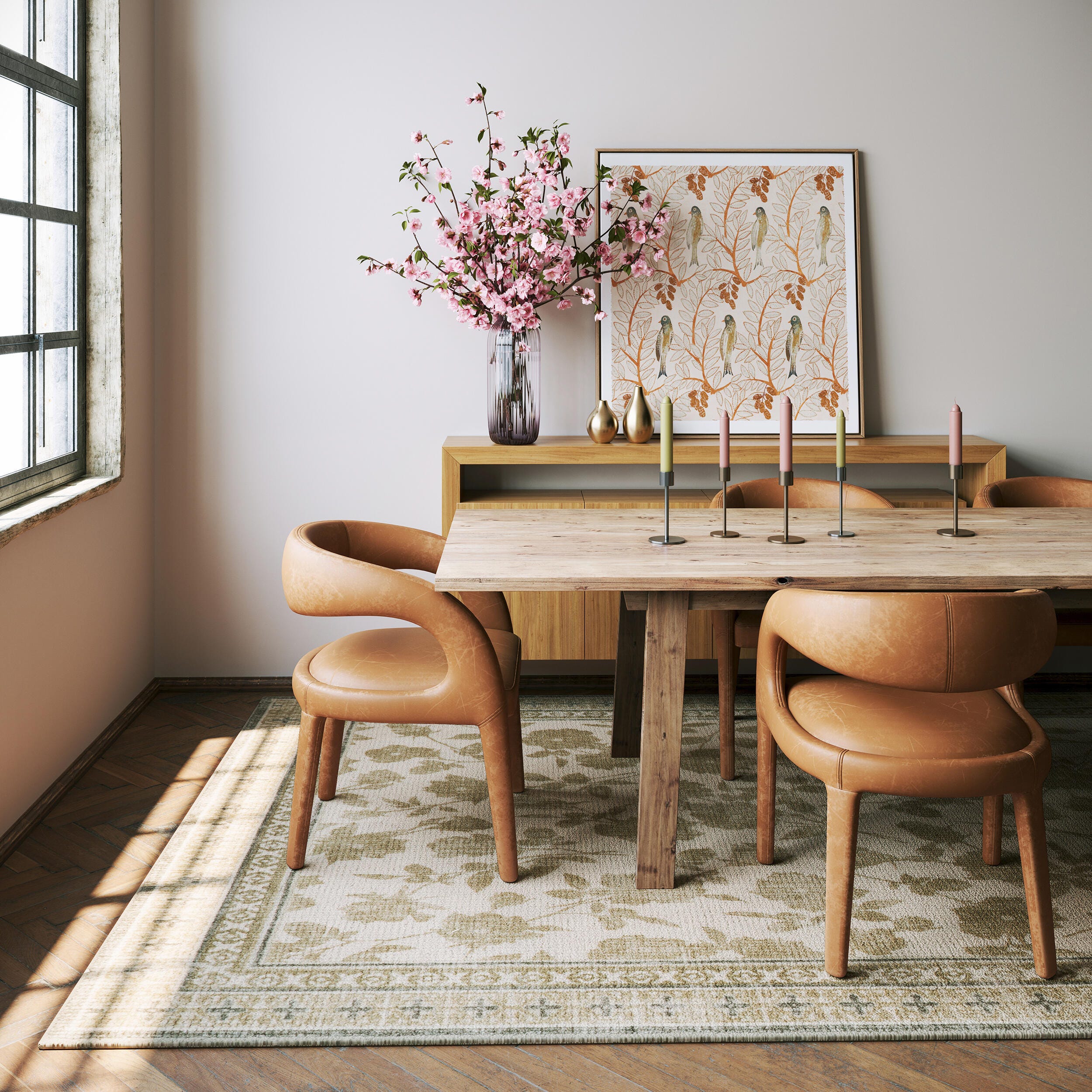 Padma Lakshmi x Rugs USA Botanica 2' x 6' Area Rug, Olive Green, rollover