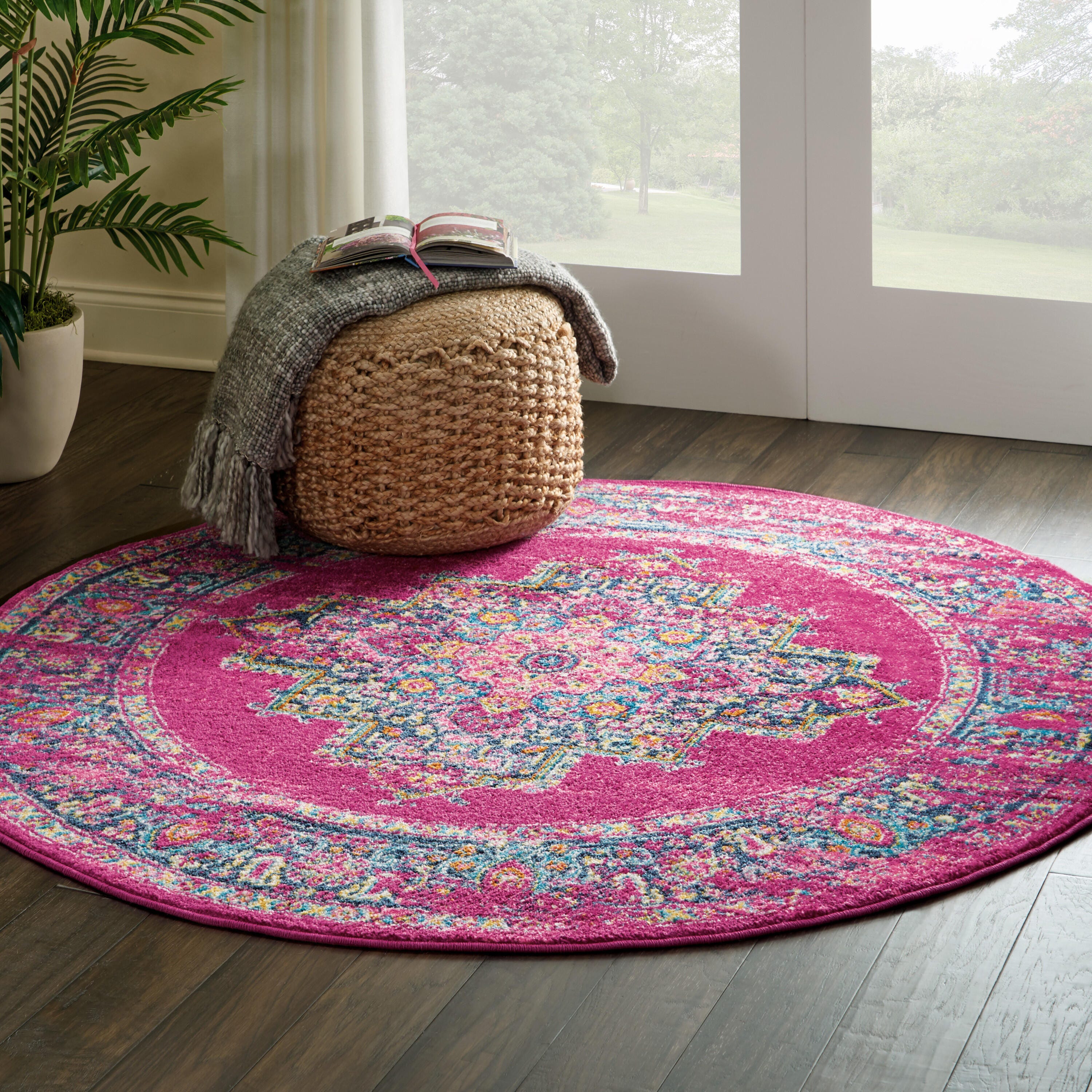 Nourison Home Passion 5' Round Area Rug, Fuchsia, large