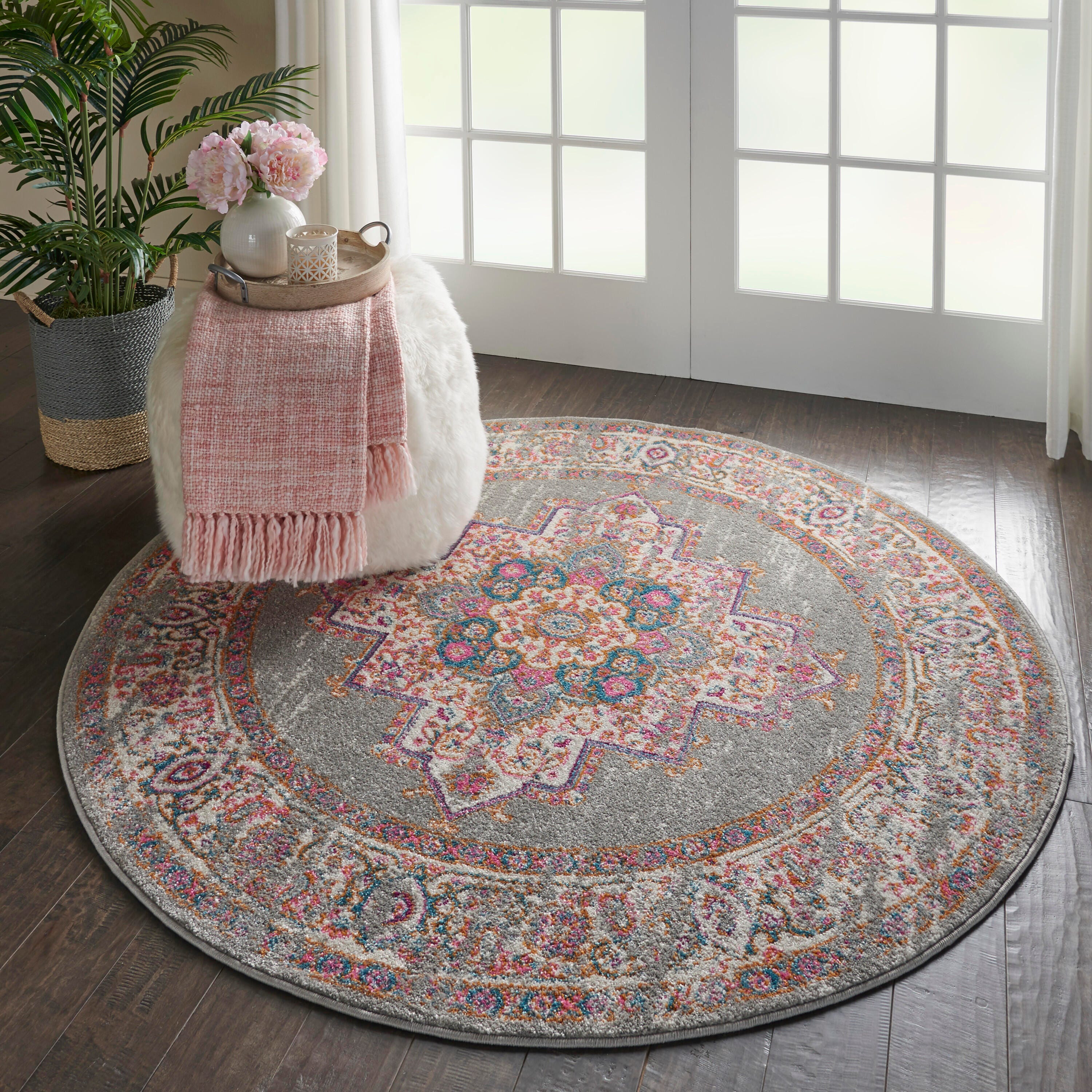Nourison Home Passion 5' Round Area Rug, Gray, large
