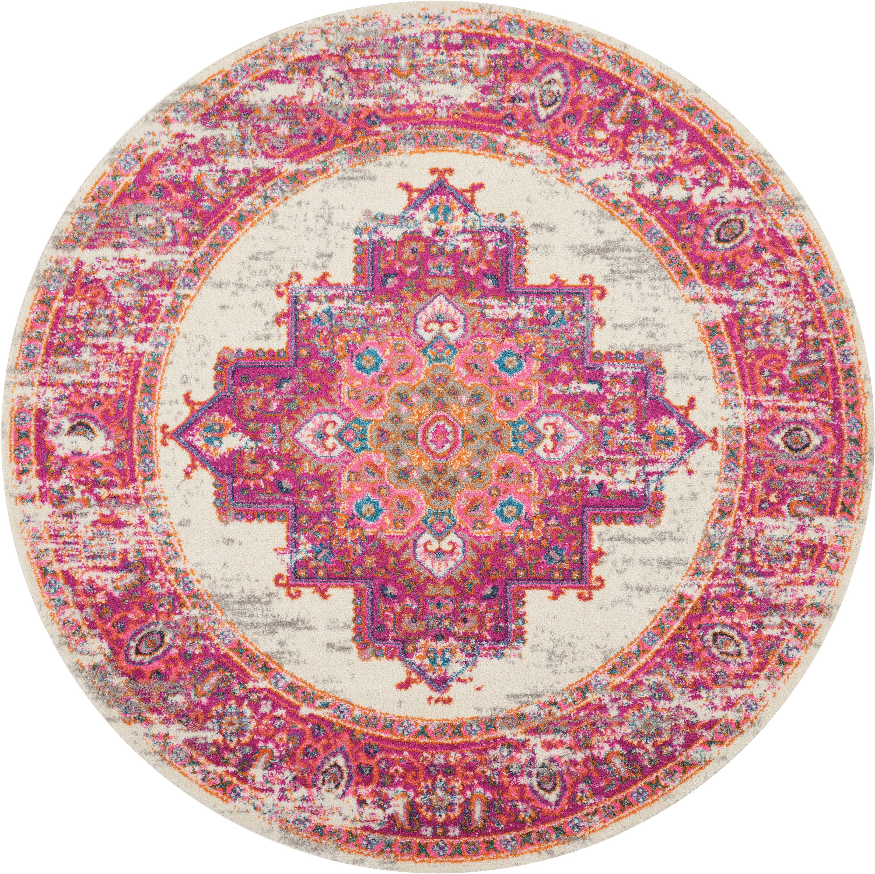 Nourison Home Passion 4' Round Area Rug, Ivory/Fuchsia, large