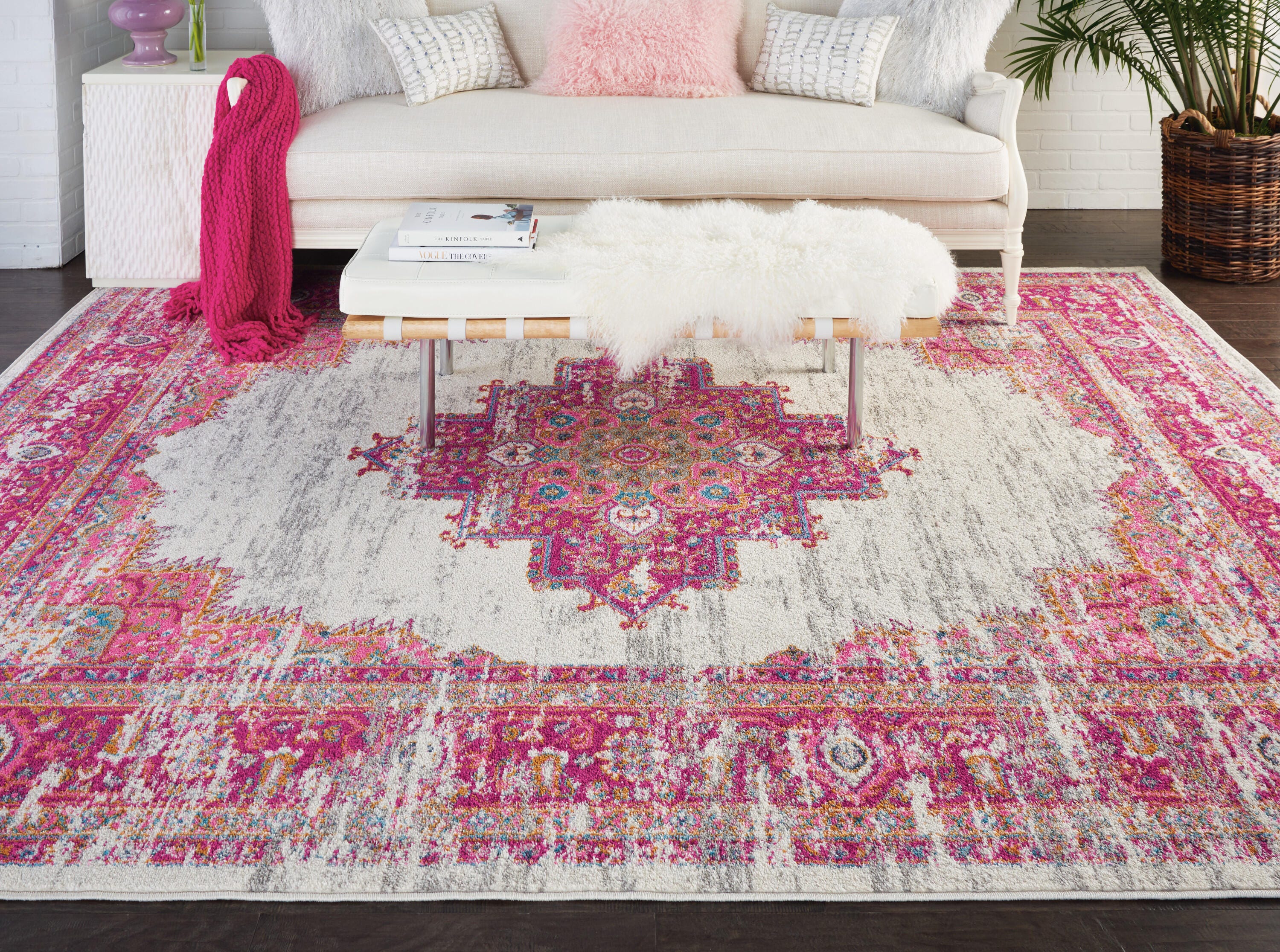 Nourison Home Passion 8' x 10' Area Rug, Ivory/Fuchsia, large