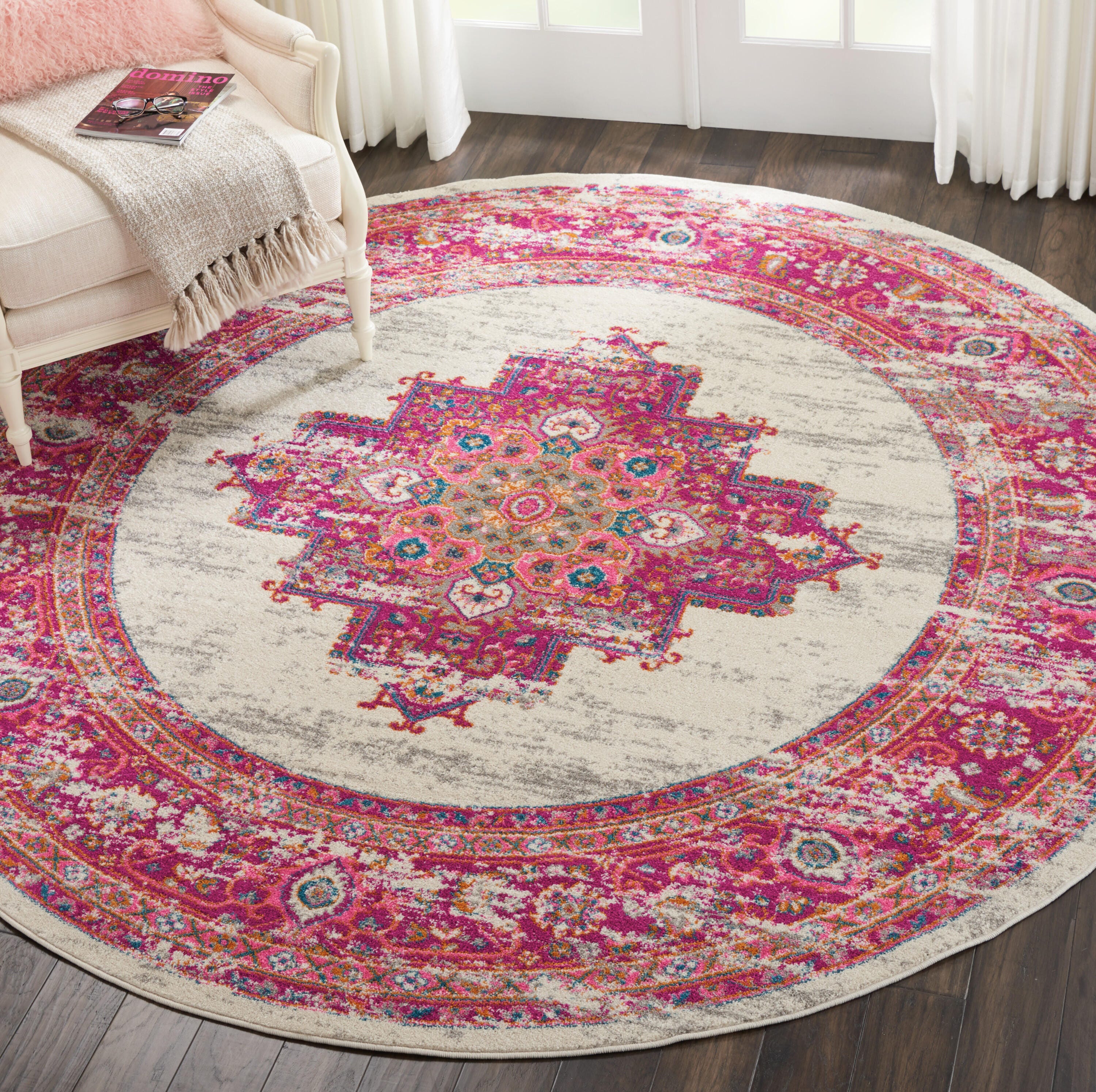 Nourison Home Passion 8' Round Area Rug, Ivory/Fuchsia, large