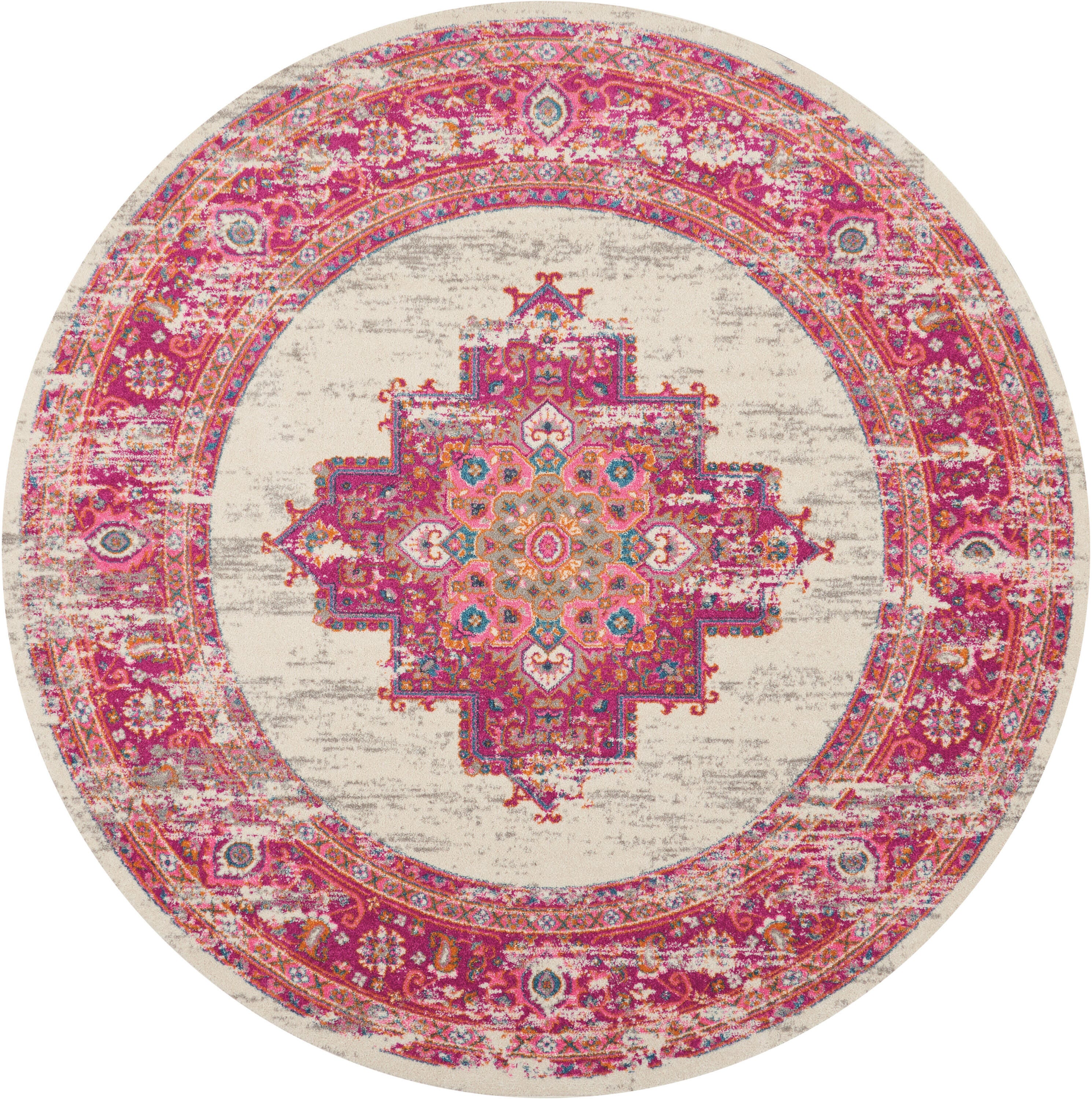 Nourison Home Passion 8' Round Area Rug, Ivory/Fuchsia, large