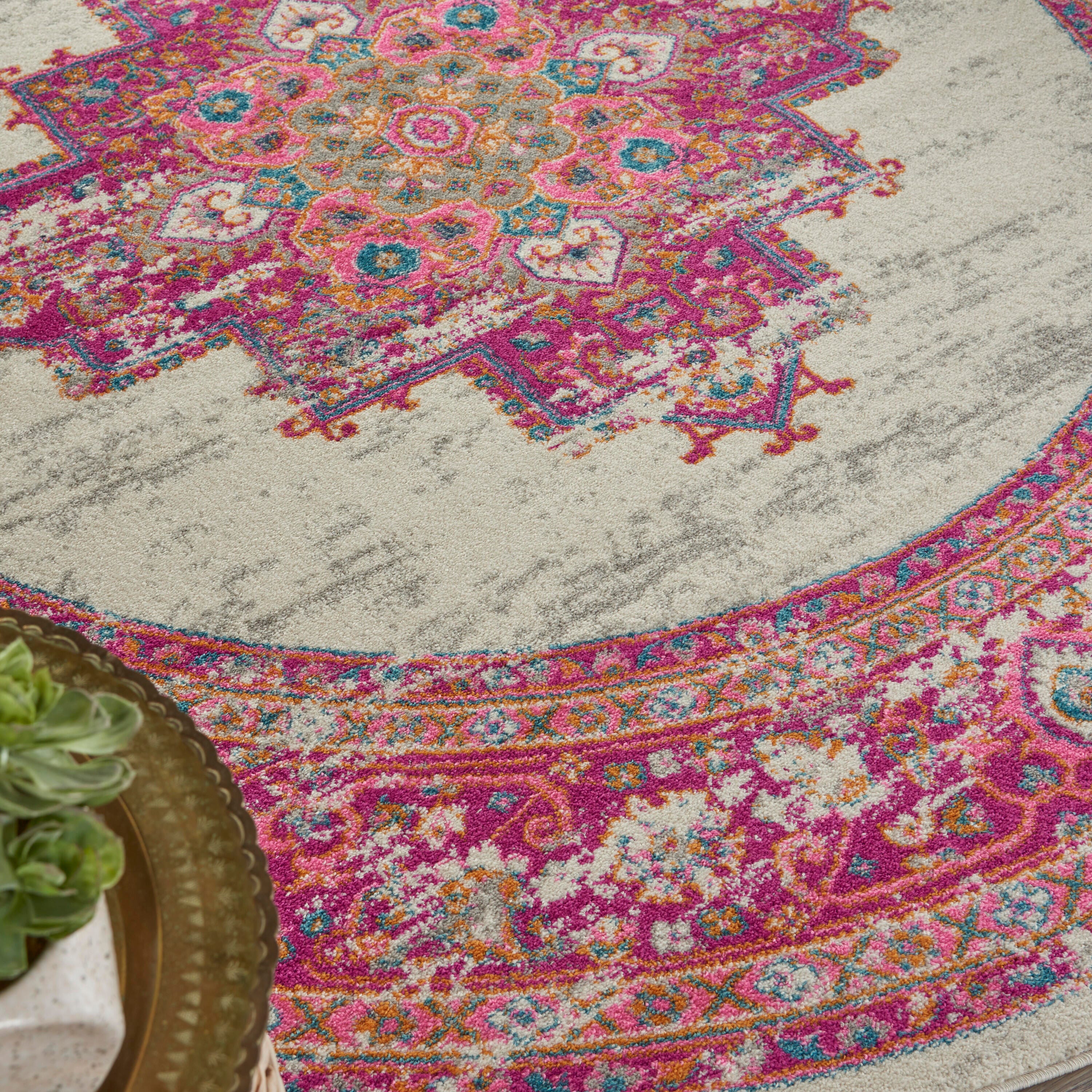 Nourison Home Passion 8' Round Area Rug, Ivory/Fuchsia, large