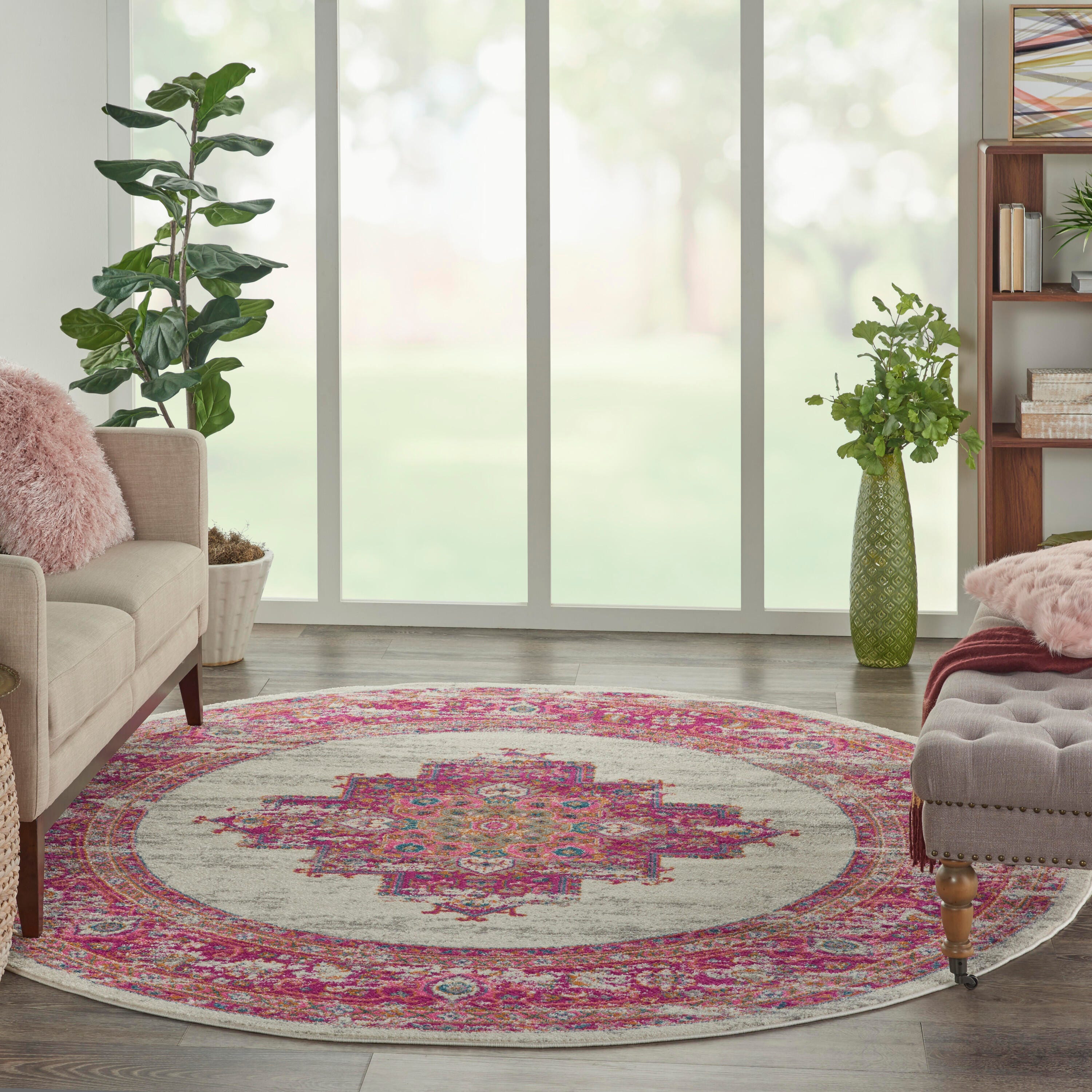 Nourison Home Passion 8' Round Area Rug, Ivory/Fuchsia, large
