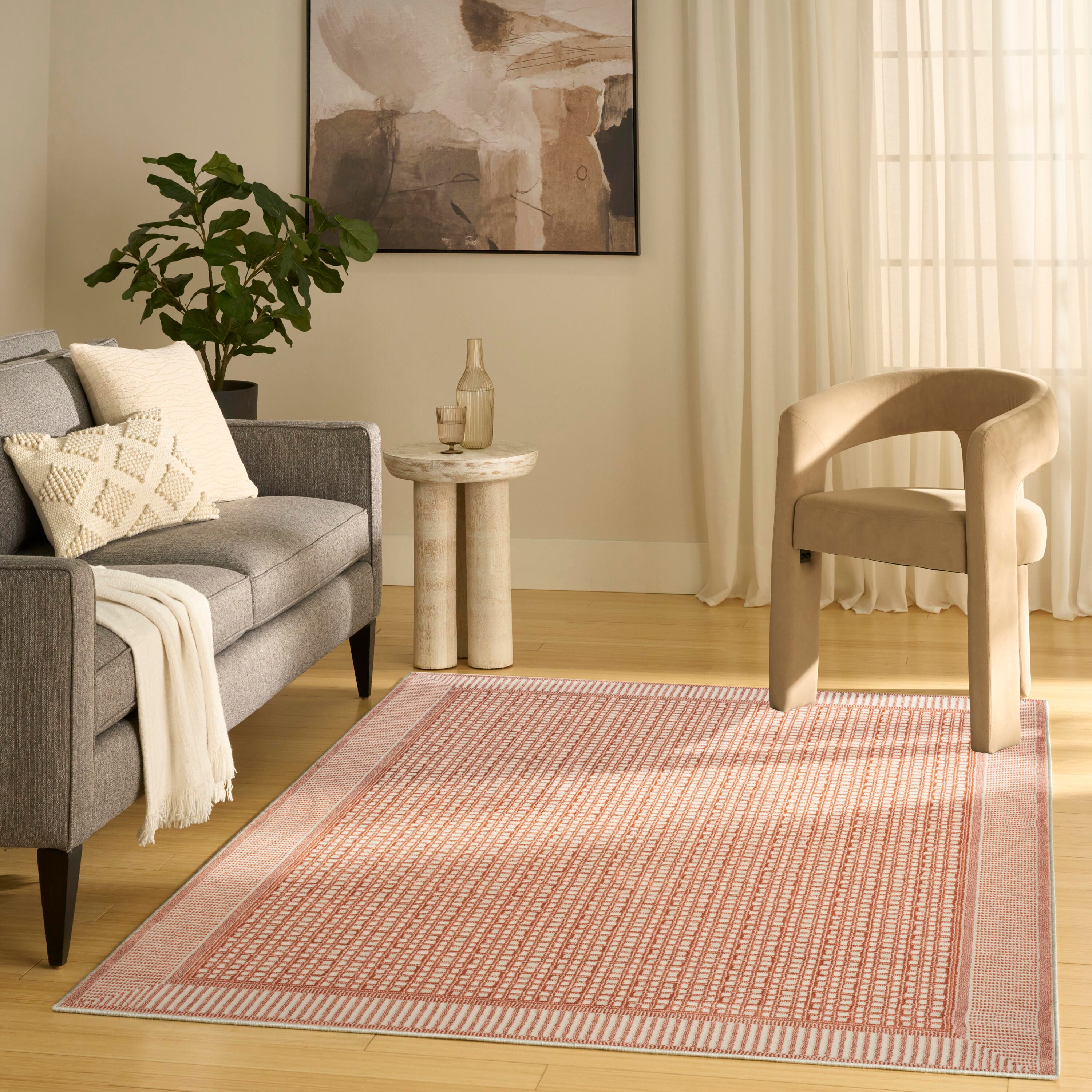 Nourison Home Nordic Geometric 5' x 7' Area Rug, Brick/Ivory, large