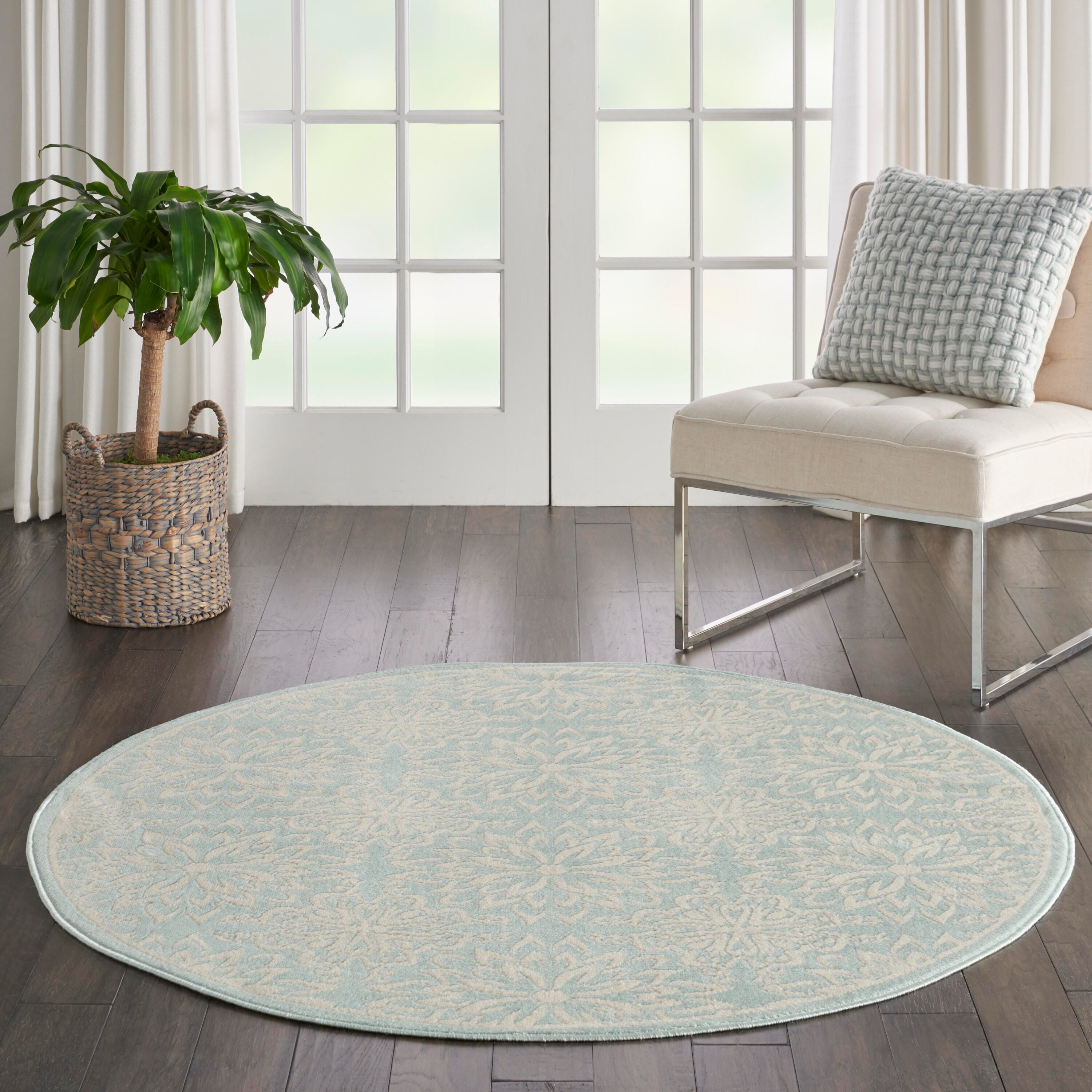 Nourison Home Jubilant 5'  Round Floral Area Rug, Ivory/Green, rollover