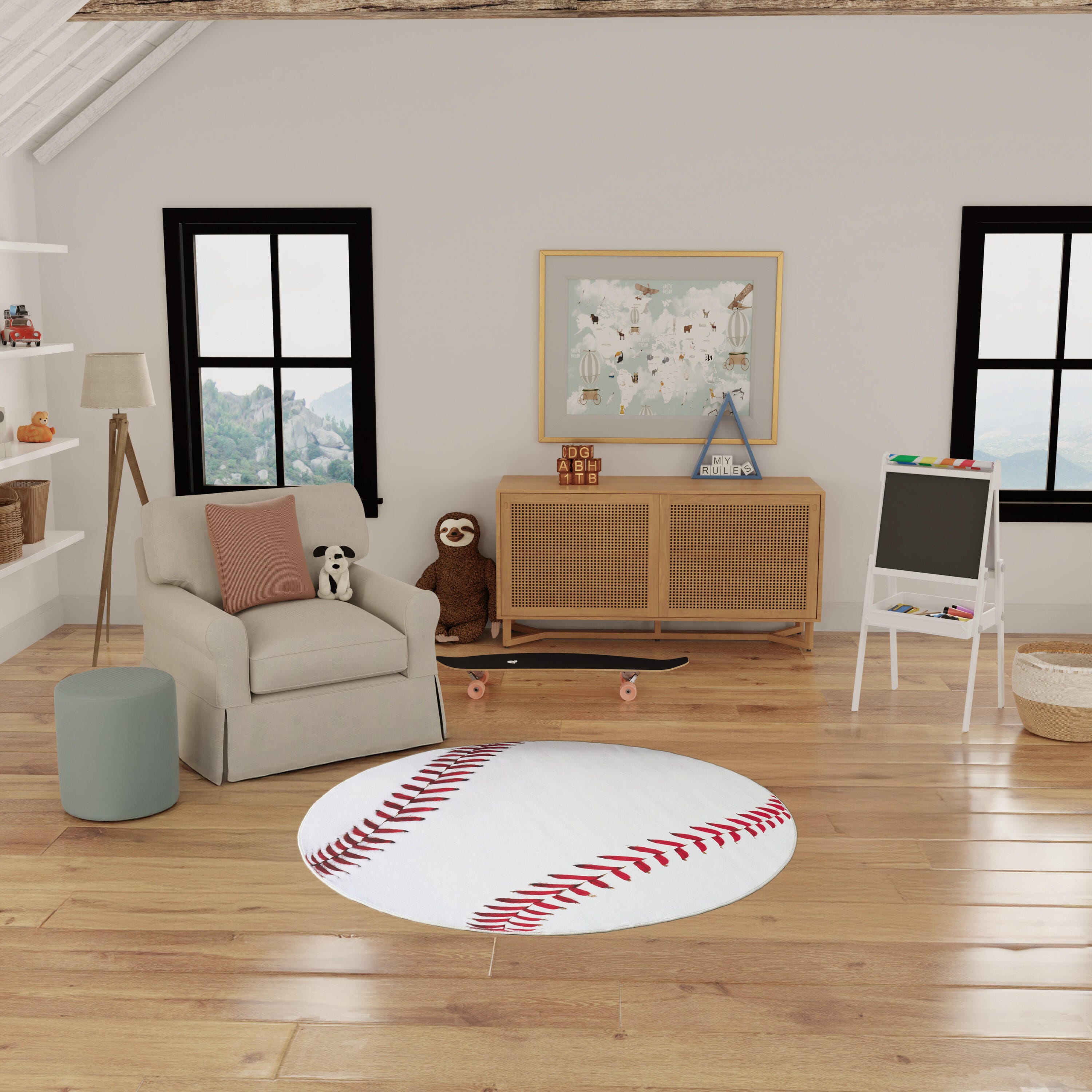 Nourison Home Baseball 5' Round  Area Rug, , large