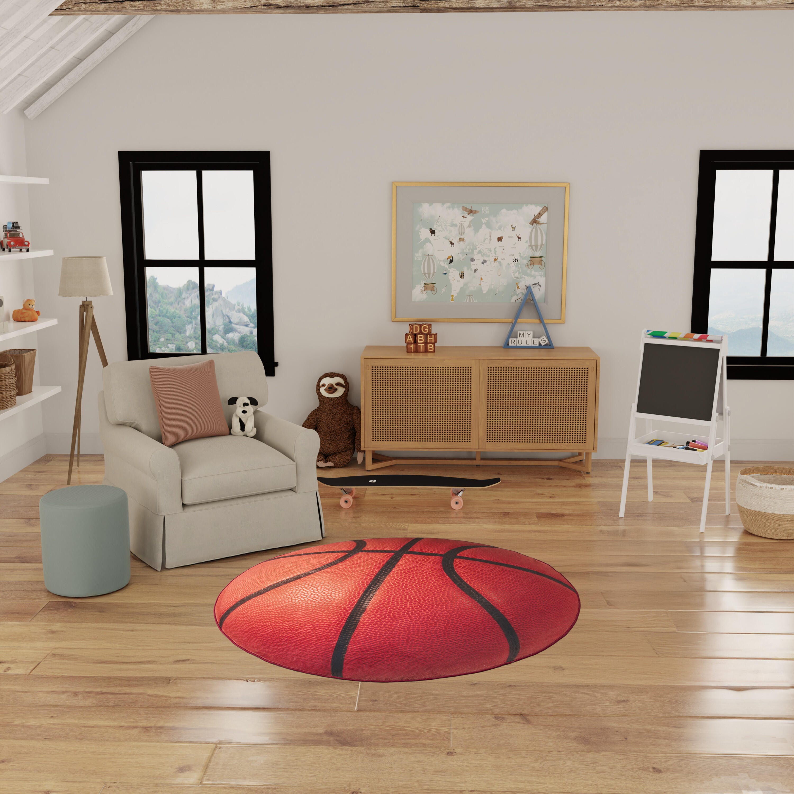 Nourison Home Basketball 5' Round  Area Rug, , large