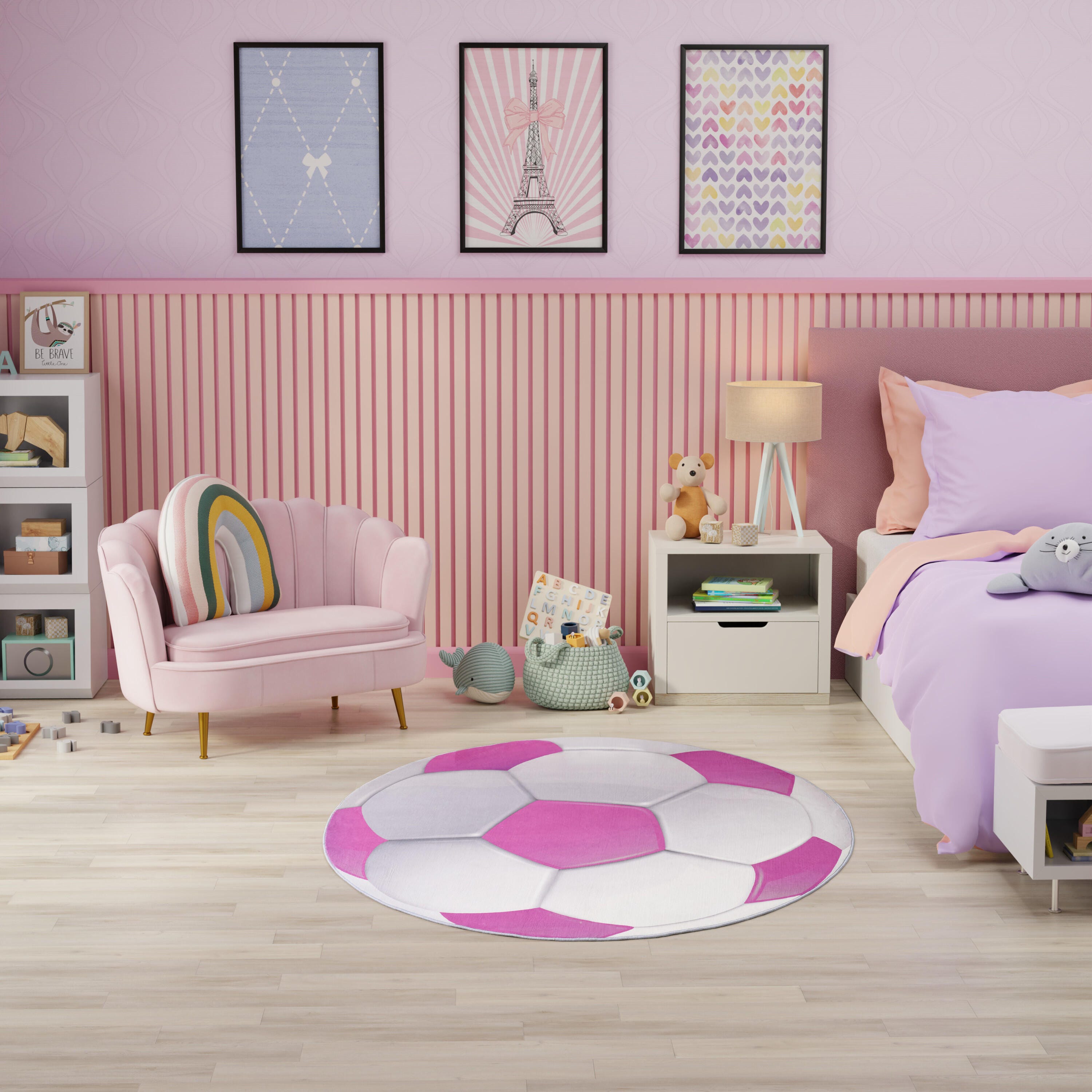 Nourison Home Football 5' Round  Area Rug, Pink, large