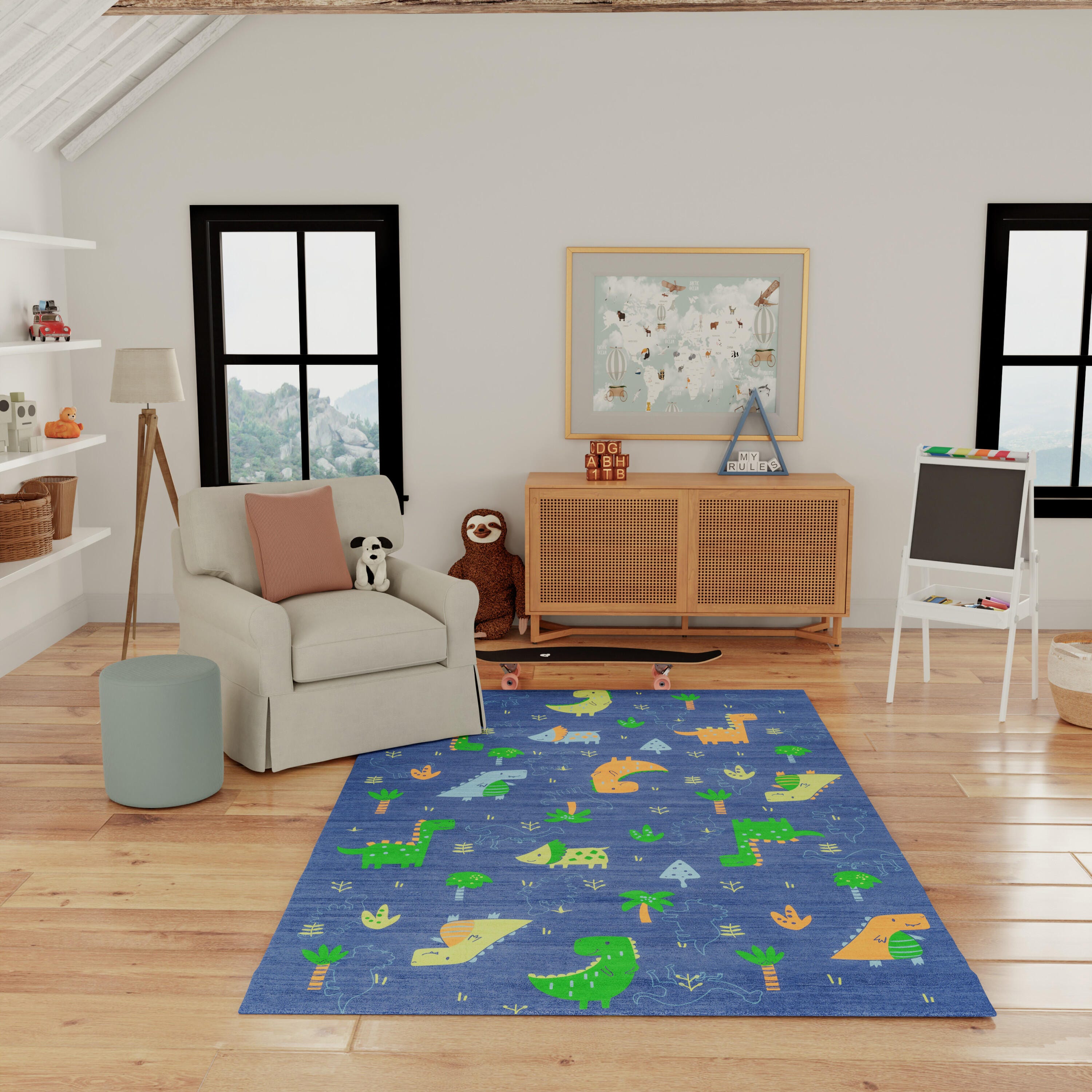 Nourison Home Dinosaurs 7' x 9'  Area Rug, Navy/Multi, large