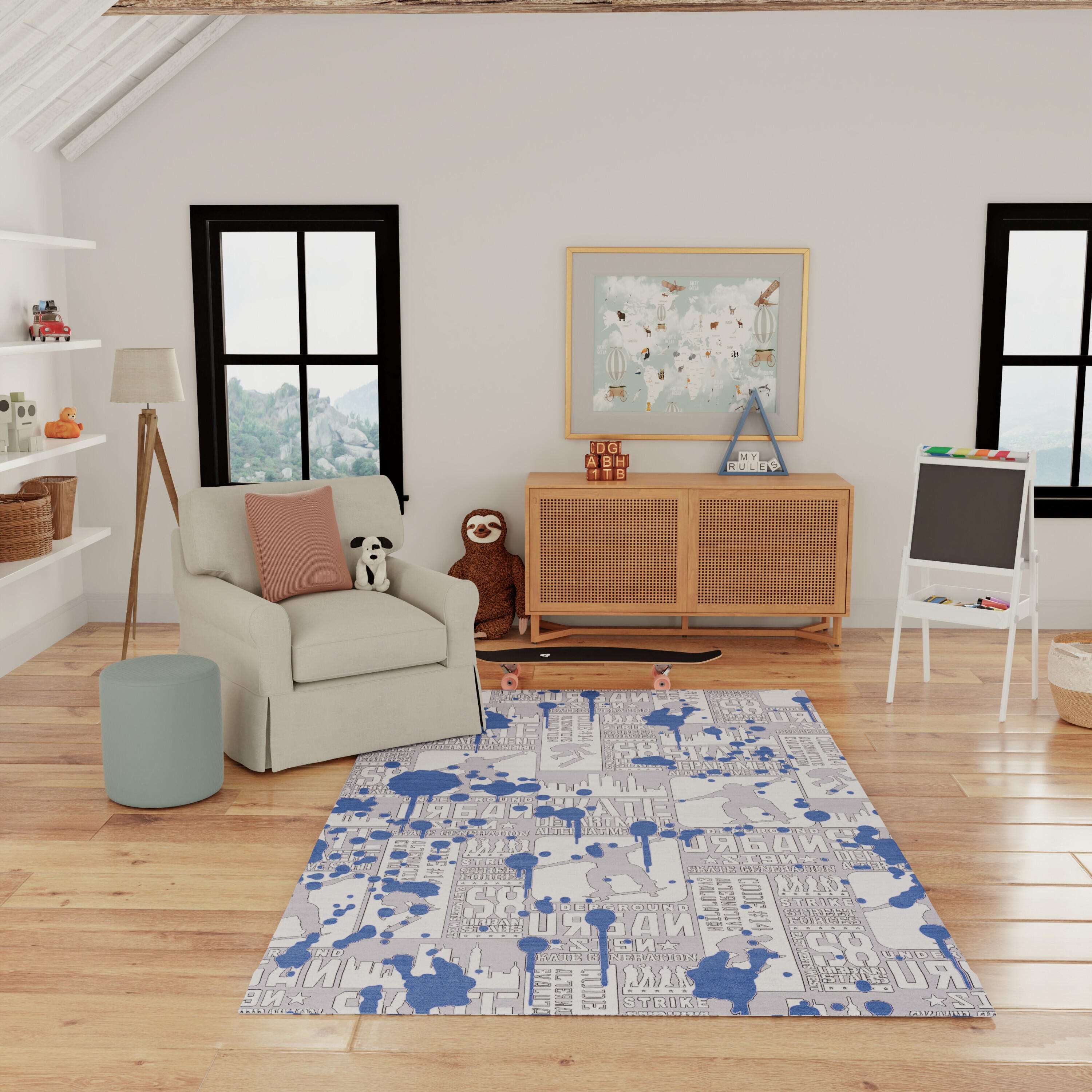Nourison Home Graffiti 7' x 9'  Area Rug, Blue, large