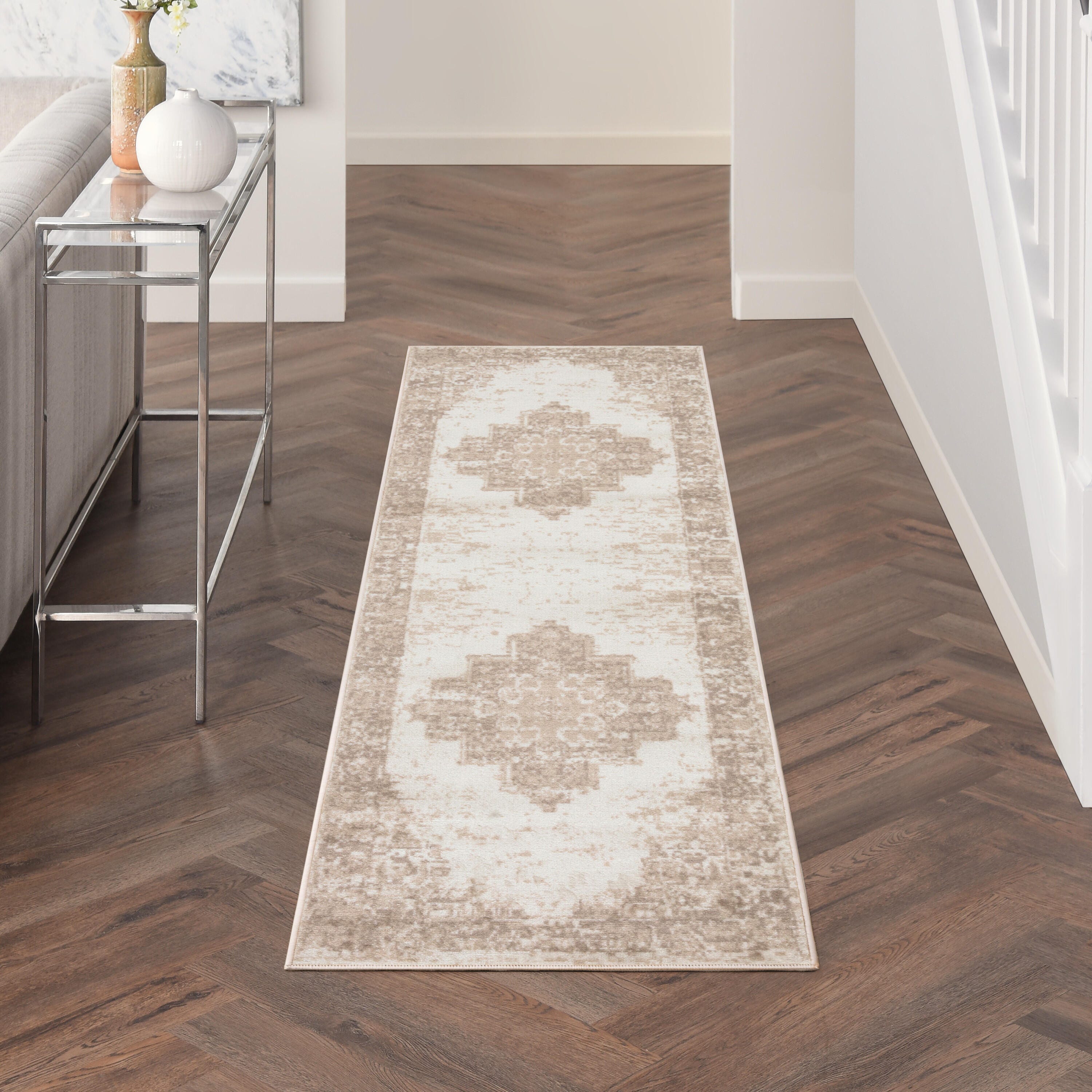 Nourison Home Grafix 2'3" x 12' Medallion Runner Rug, Ivory/Beige, rollover