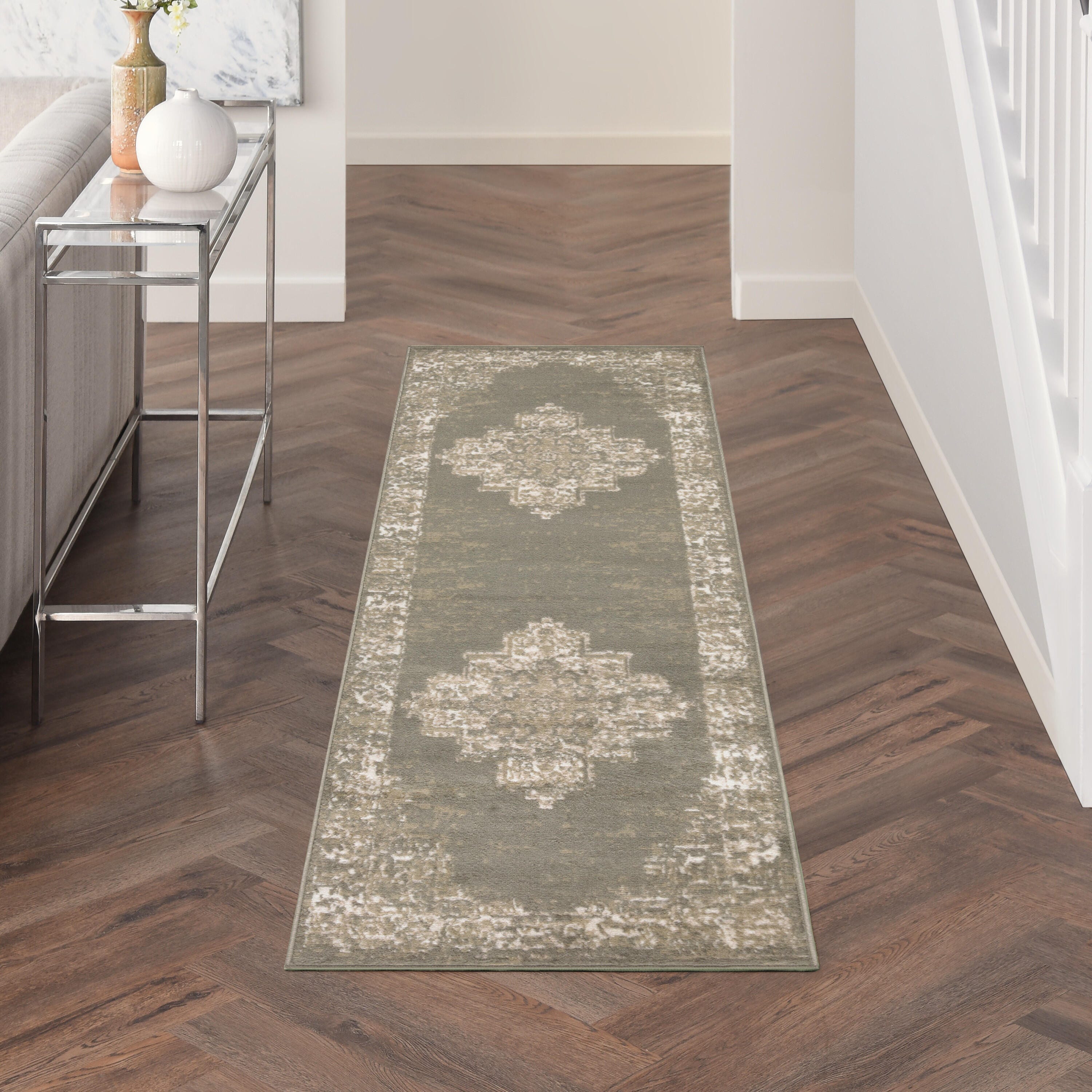 Nourison Home Grafix 2' x 6' Medallion Runner Rug, Olive, rollover