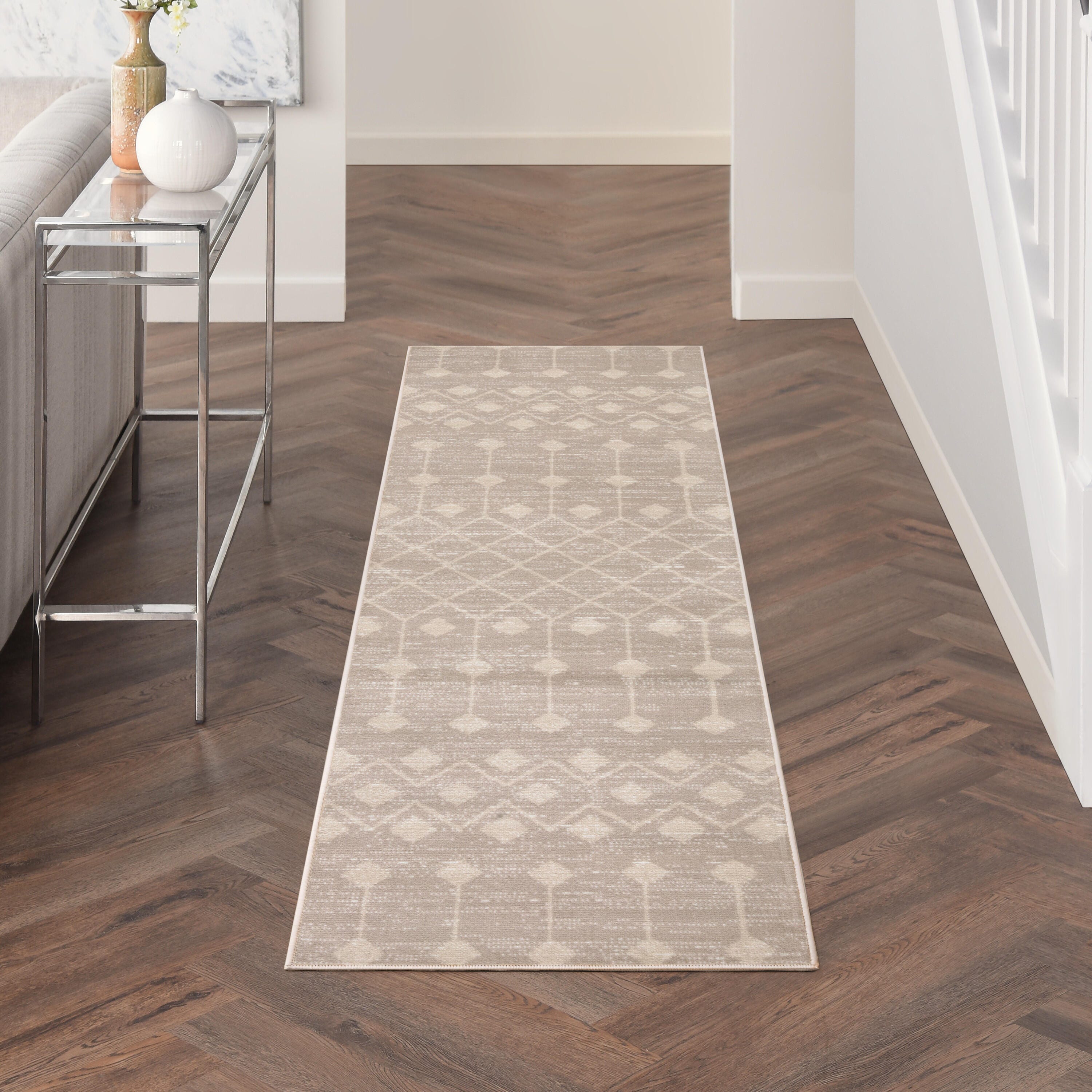 Nourison Home Grafix 2'3" x 10' Geometric Runner Rug, Beige, rollover