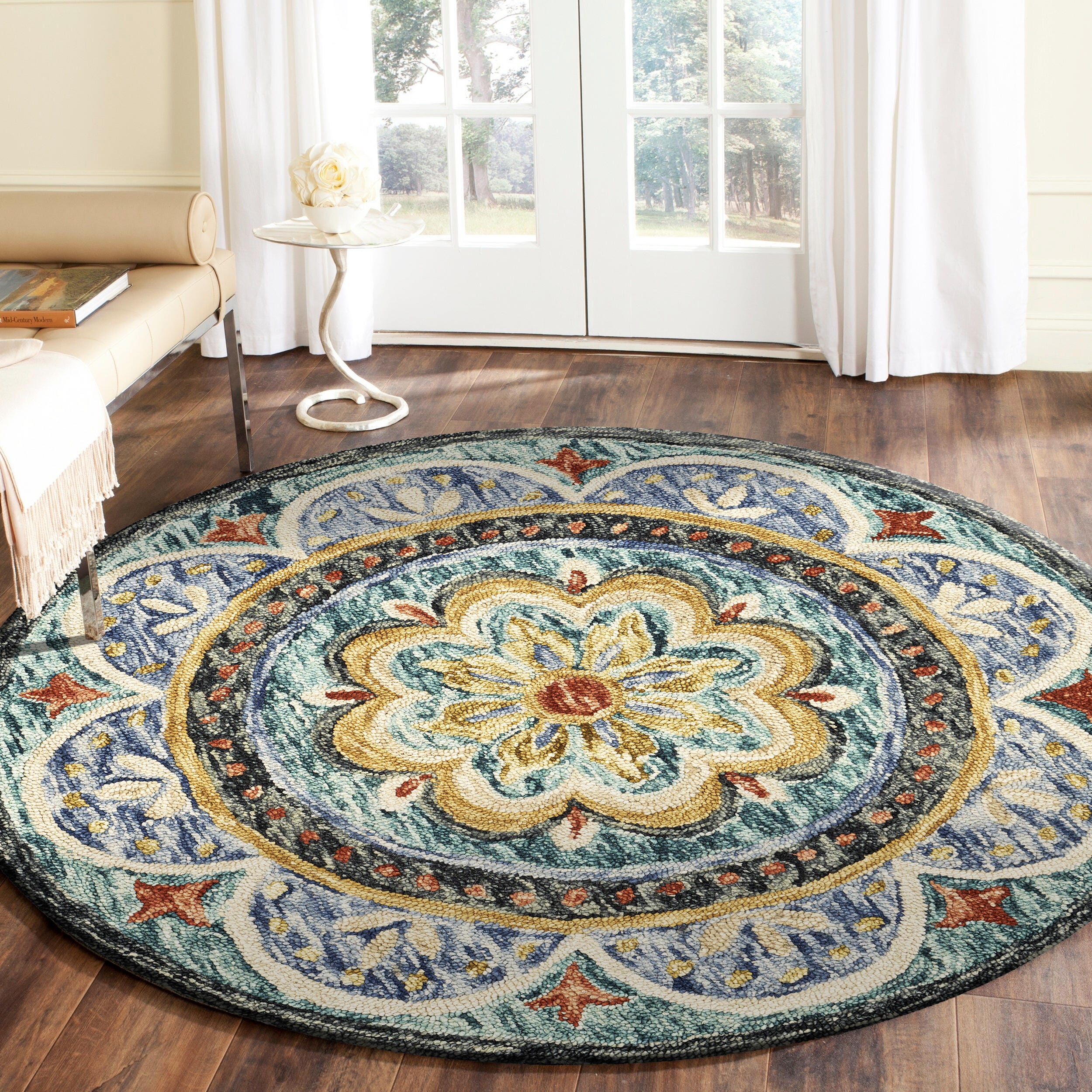 LR Home Dahlia 6' x 6' Area Rug, Blue, rollover
