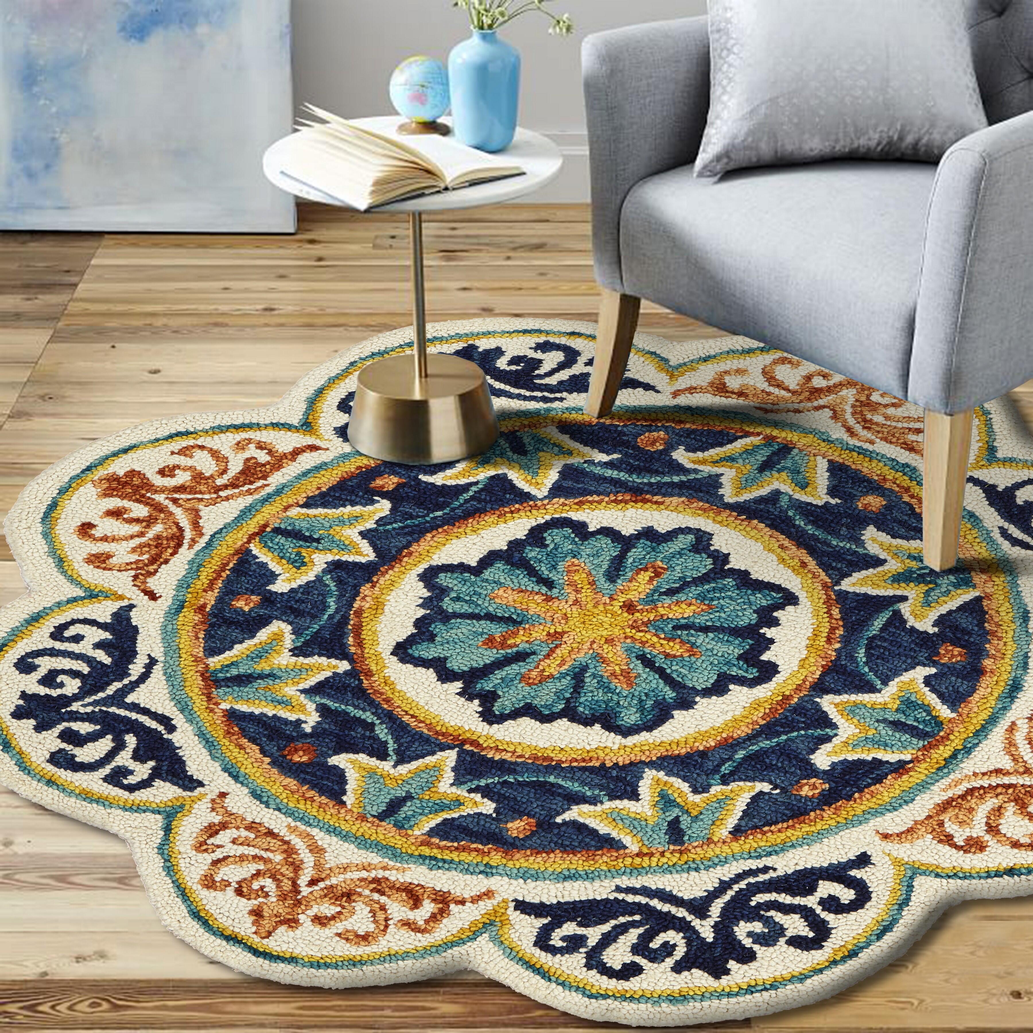 LR Home Peony 6' x 6' Area Rug, Ivory/Light Blue, rollover