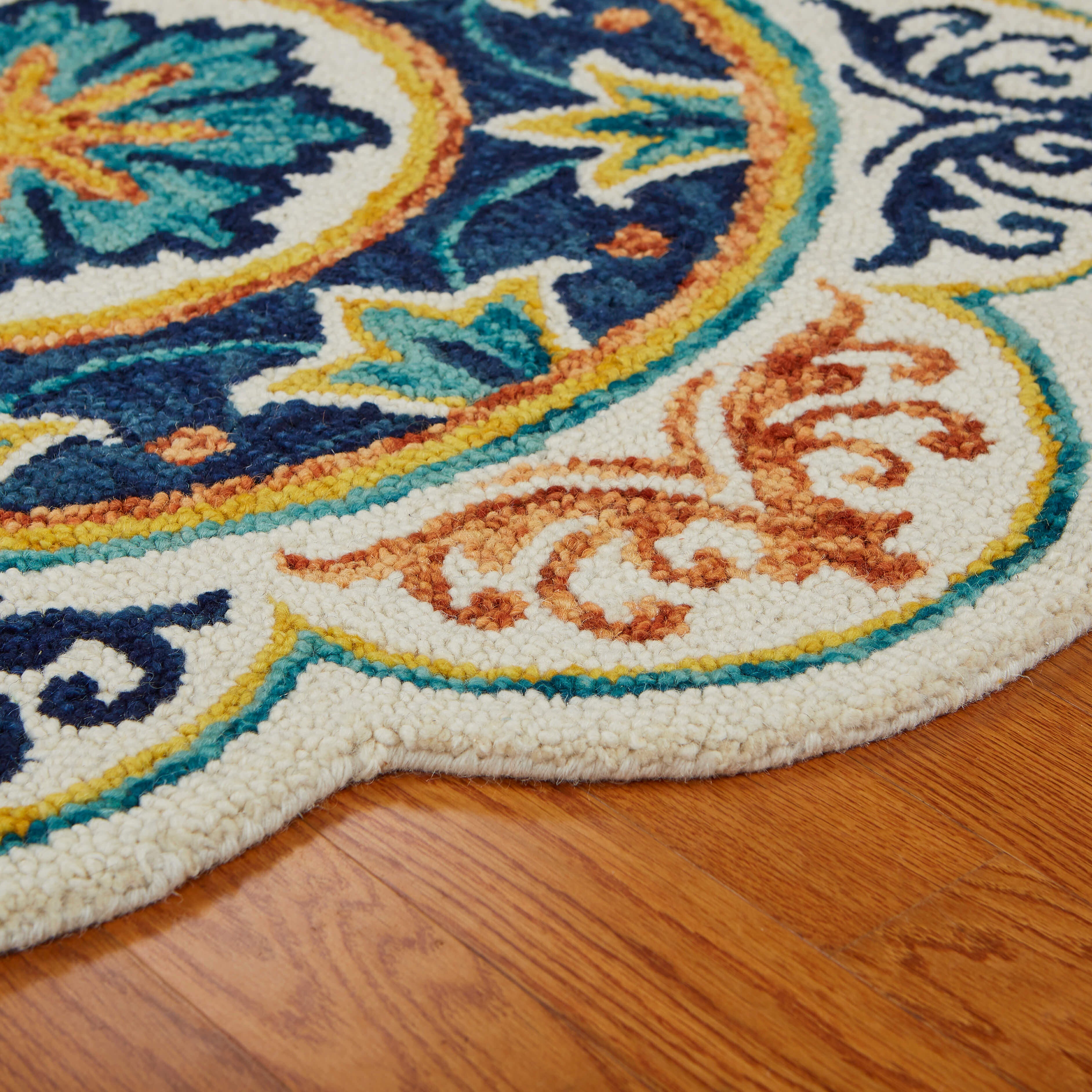 LR Home Peony 4' x 4' Area Rug, Blue, large