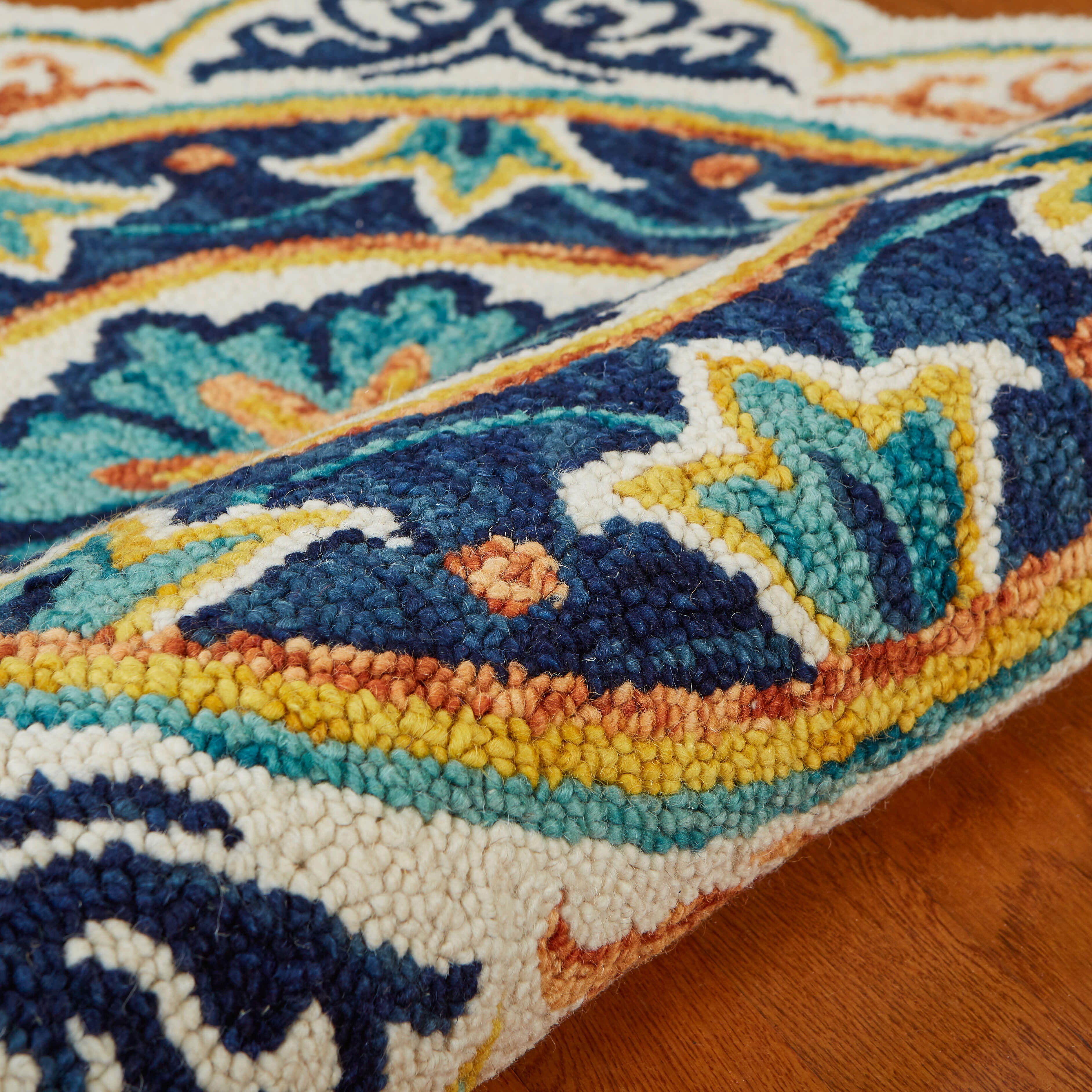 LR Home Peony 4' x 4' Area Rug, Blue, large