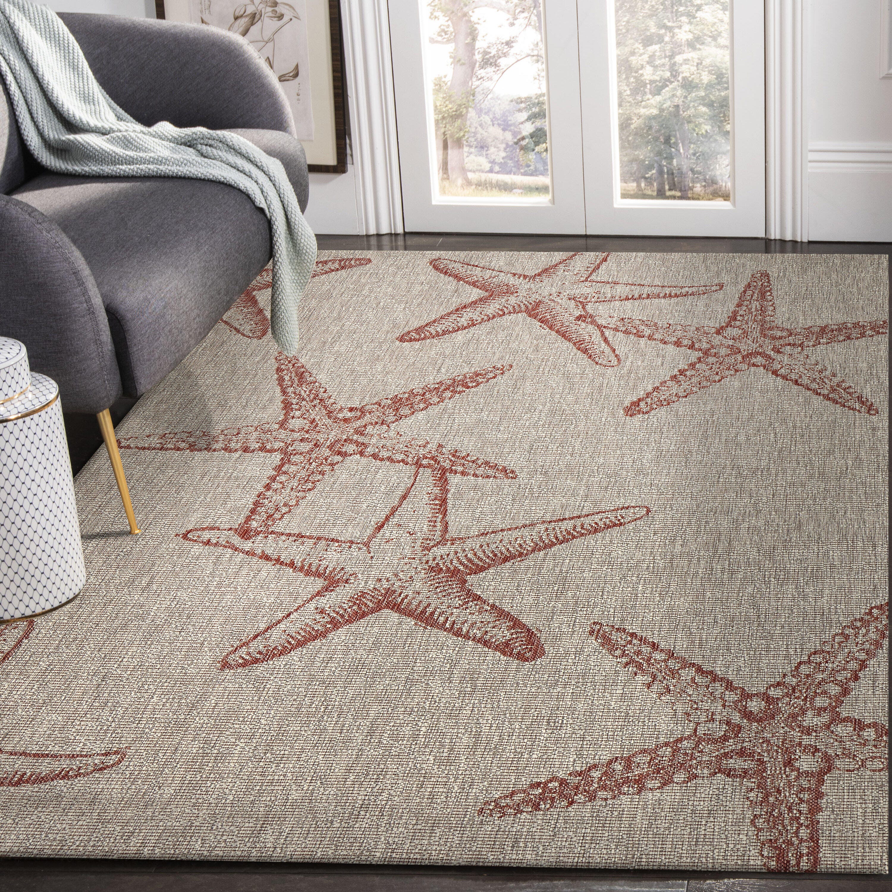 LR Home Indoor 7'9" x 9'5" Area Rug, Rust, large
