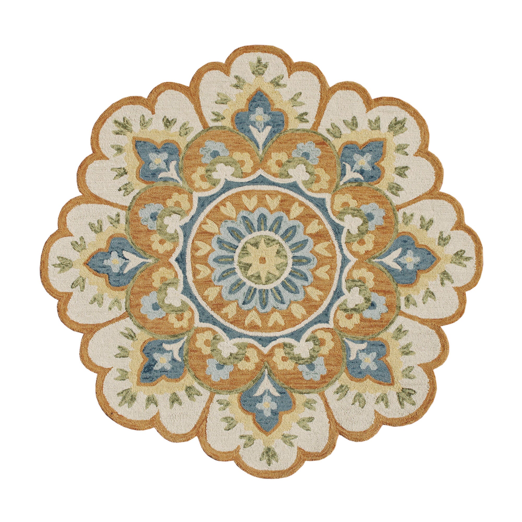 LR Home Flora 6' x 6' Area Rug, Orange/Blue, large